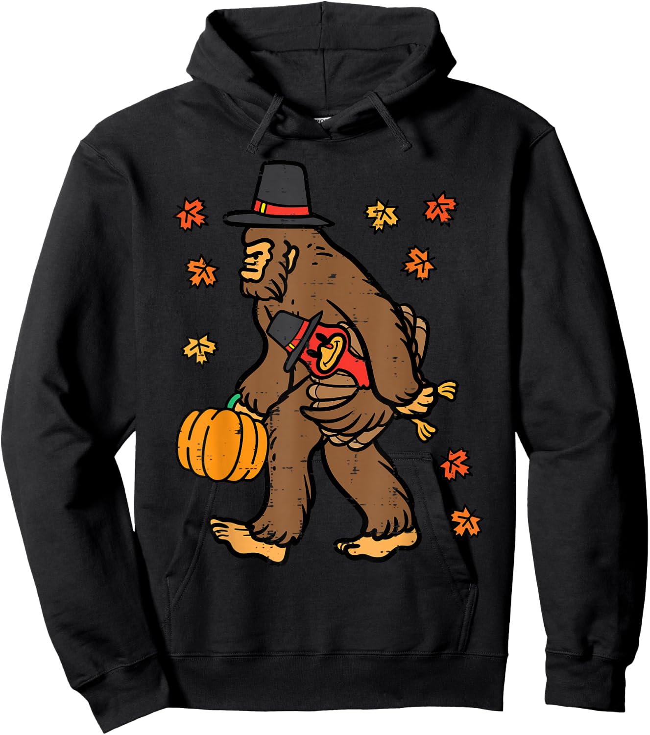Thanksgiving Bigfoot Sasquatch Fall Autumn Men Women Kids Hoodie - Hoodie | Black