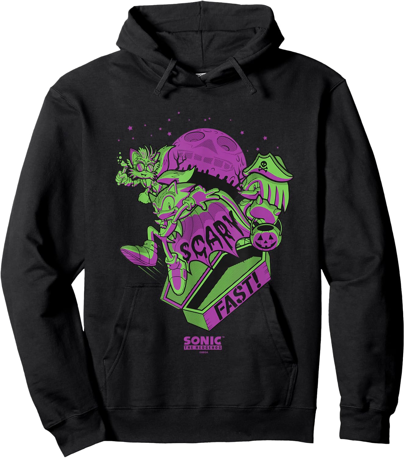 Sonic The Hedgehog Halloween Scary Fast Retro Neon Logo Hoodie - Hoodie | Black