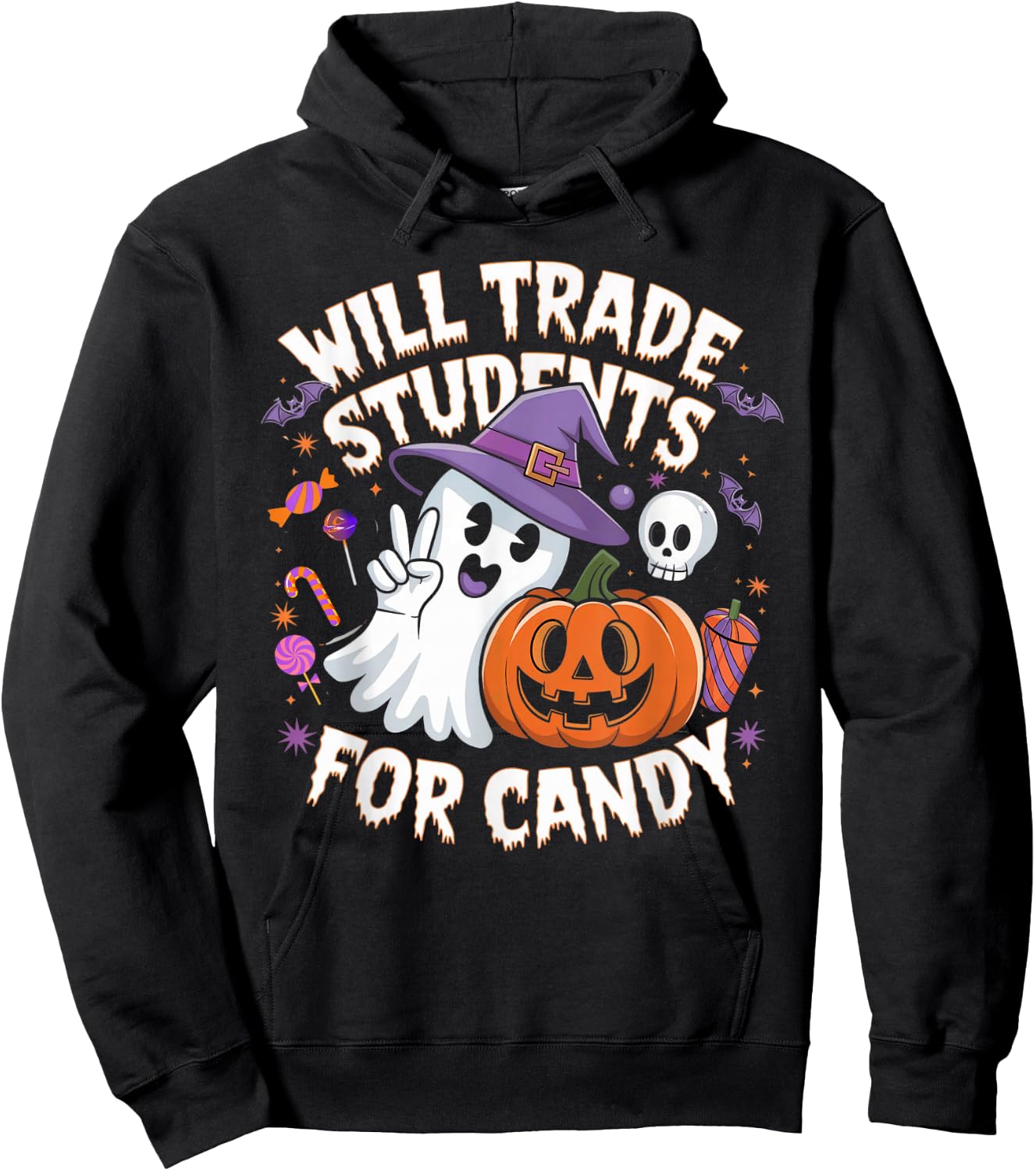Will Trade Students For Candy Funny Halloween Teacher Hoodie - Hoodie | Black
