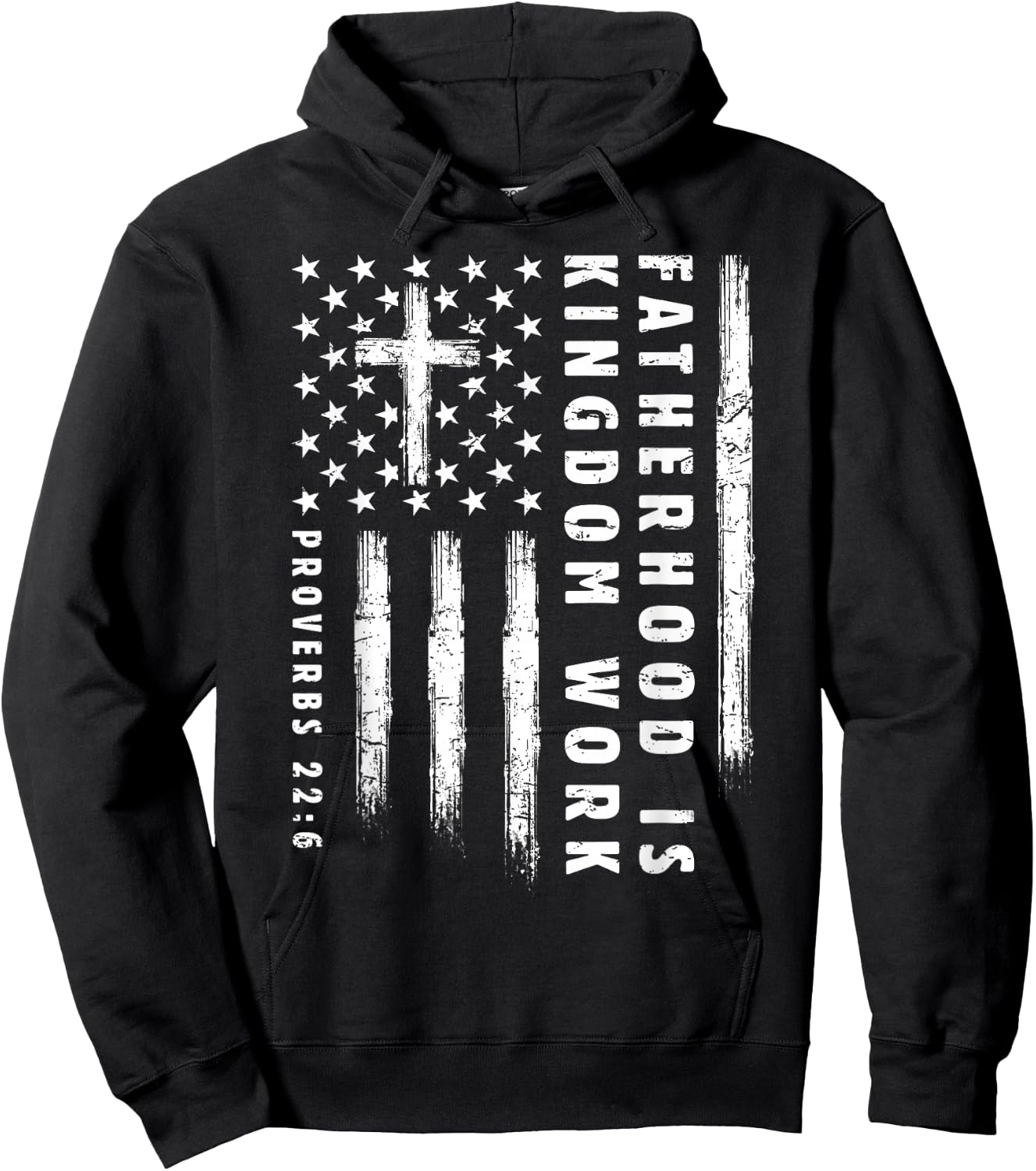 Fatherhood is Kingdom Work Christian Dad US Flag Fathers Day Hoodie - Hoodie | Black