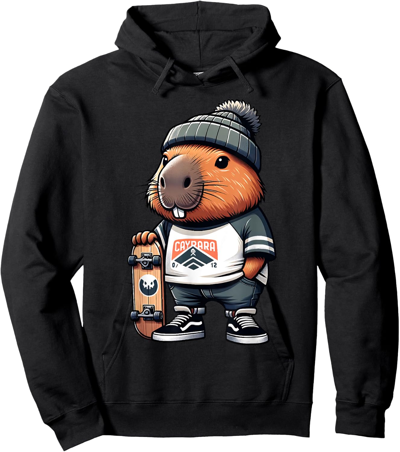 Funny Capybara Skater Skateboard Hip Hop Men Women Kids Hoodie - Hoodie | Black