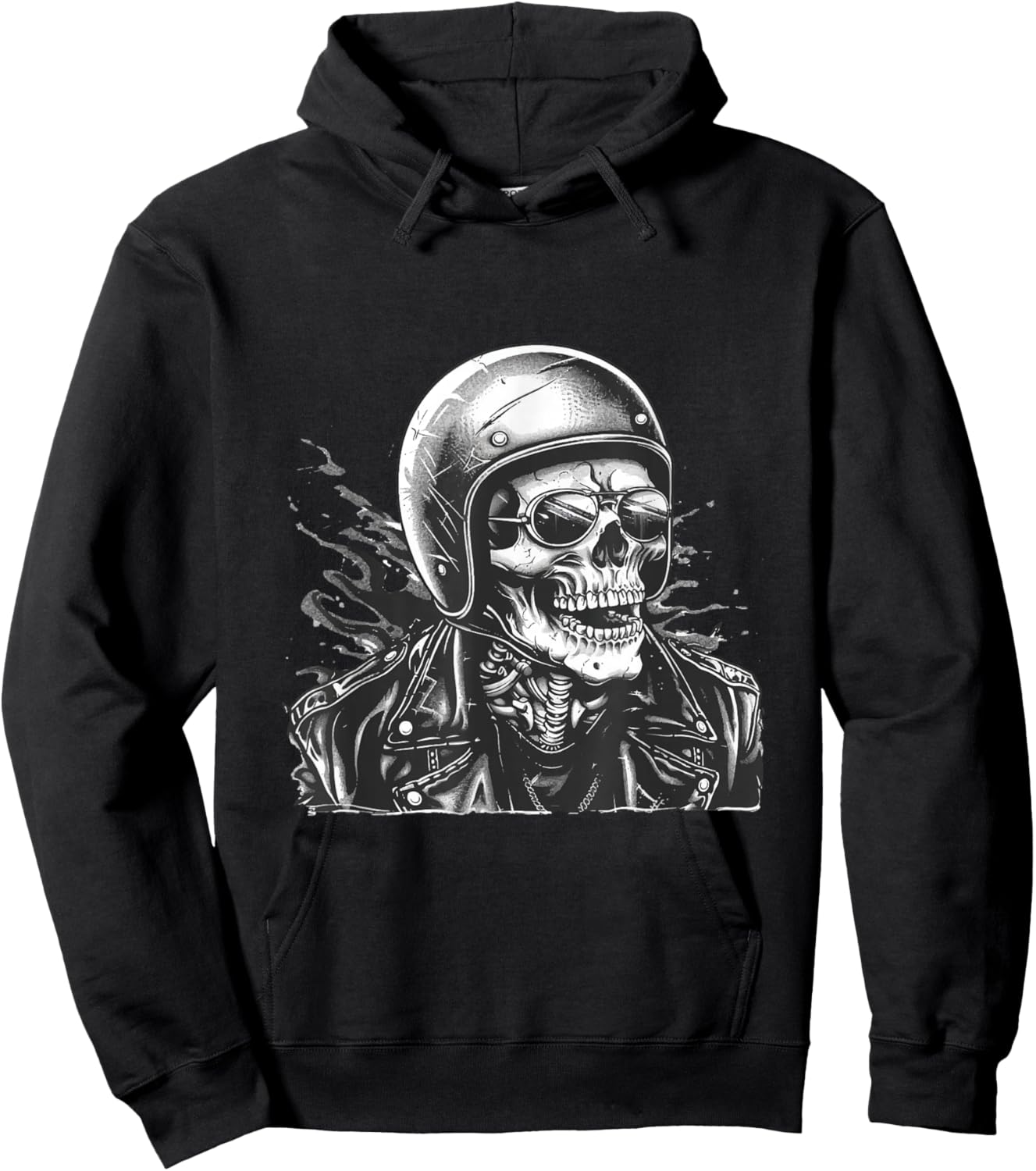 Skeleton Skull Biker Rocker Skull Punk Rock Hoodie - Hoodie | Black