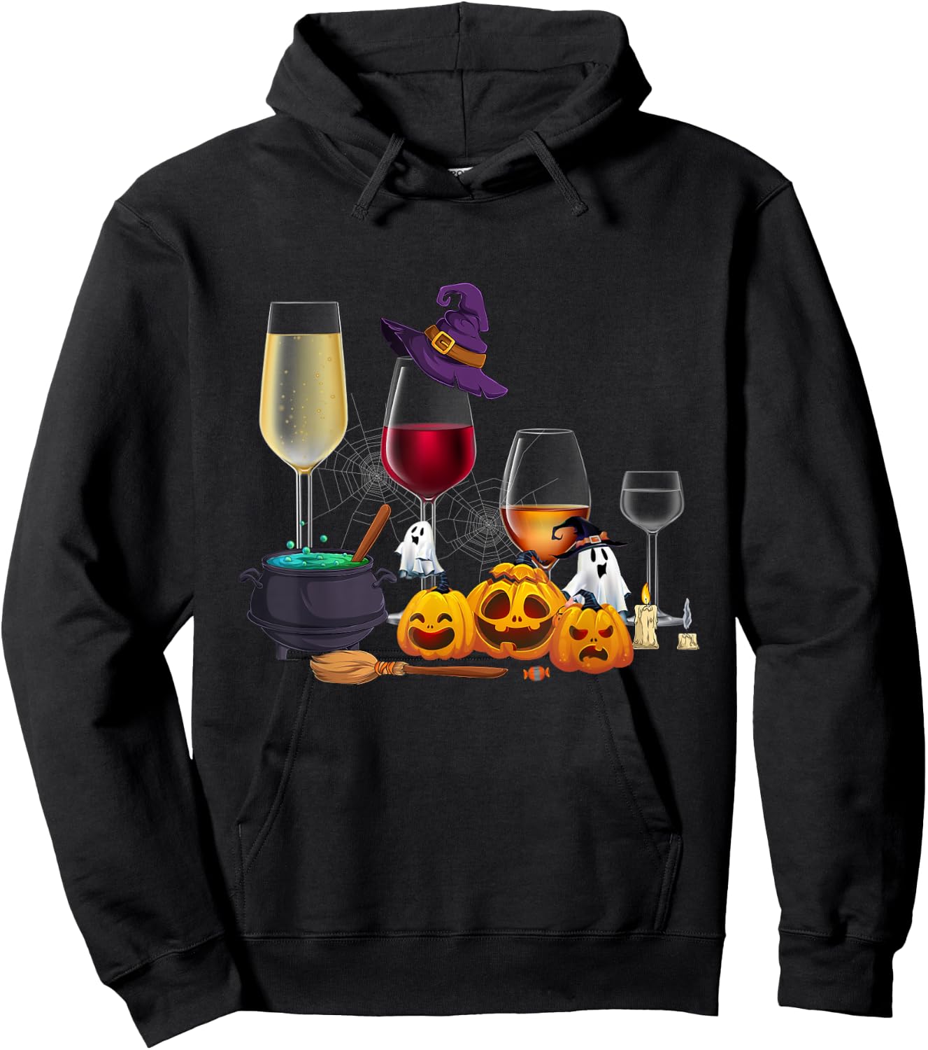 Funny Wine Glass Of Witchcraft Witch Happy Halloween Costume Hoodie - Hoodie | Black