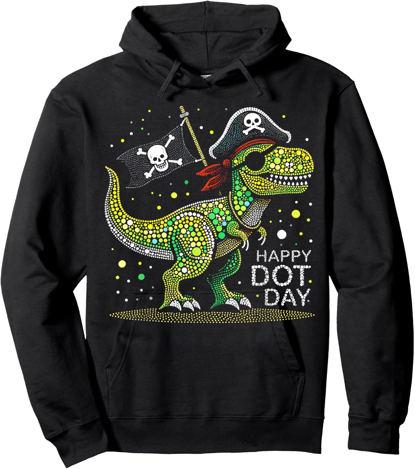 Happy Dot Day Pirate Dino Dinosaur Graphic Kids Boys 2024 Hoodie - Hoodie | Black