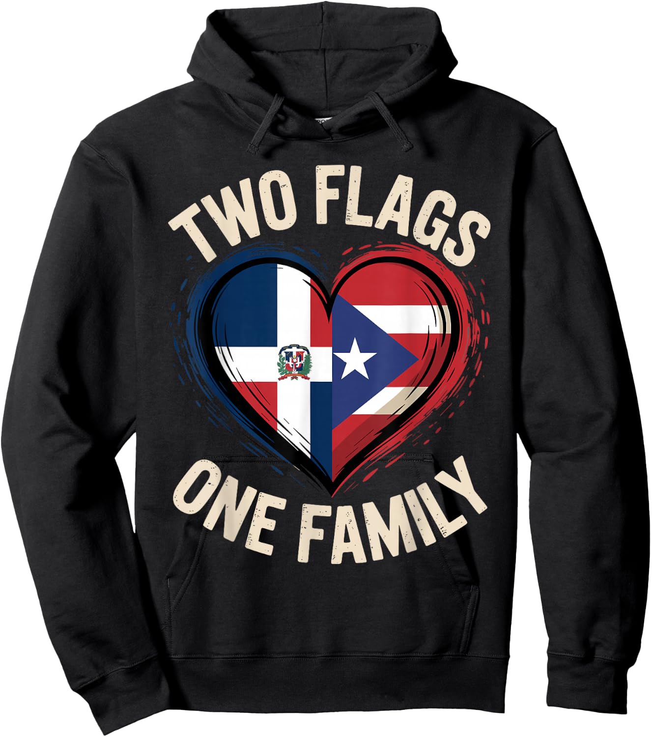 Two Flags One Family Puerto Rican Dominican Roots Hoodie - Hoodie | Black
