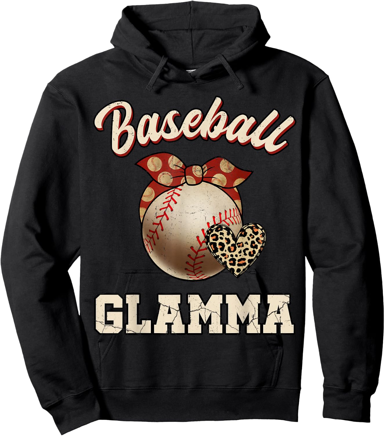 Baseball Glamma Bandana Leopard Heart Fans Mother's Day Hoodie - Hoodie | Black