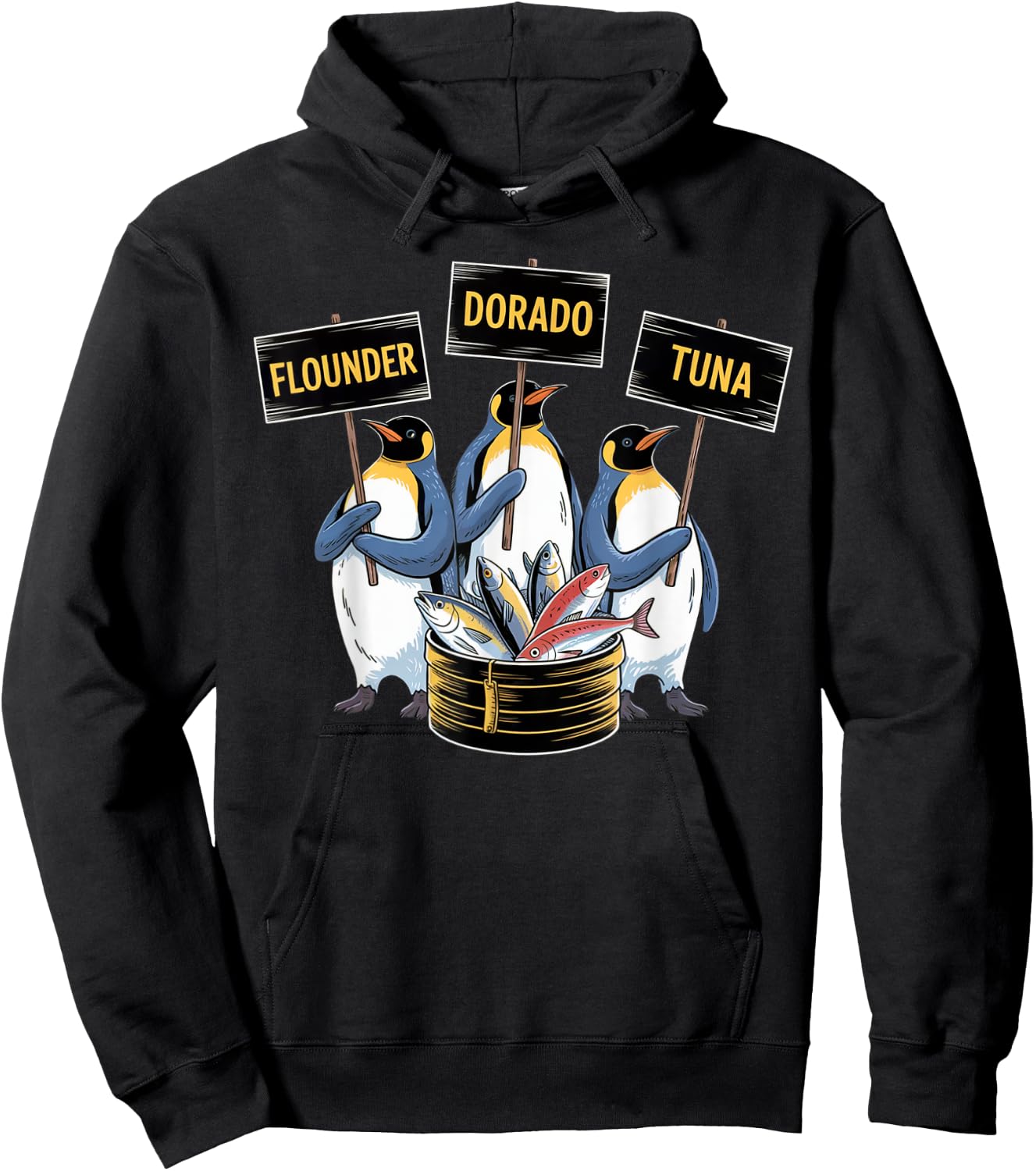 Funny Penguins Selling Flounder Dorado Tuna Fish Anti Trump Hoodie - Hoodie | Black