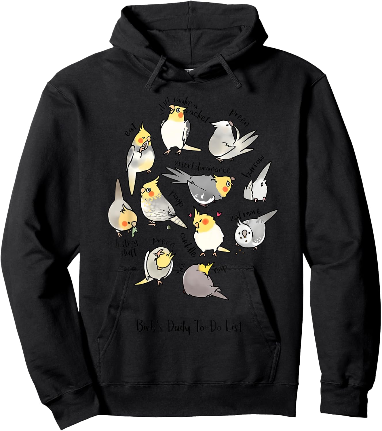 Cockatiel's Daily To-Do List Hoodie - Hoodie | Black