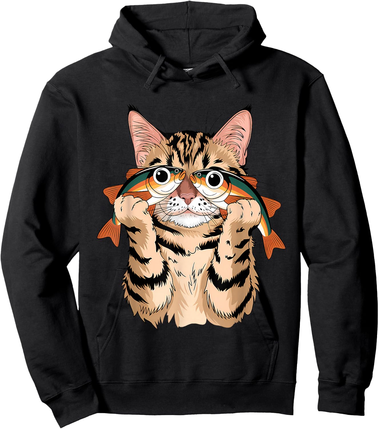 Retro Cute Cat Fish Art Eyes Fish Kitten Catfish Meow Funny Hoodie - Hoodie | Black