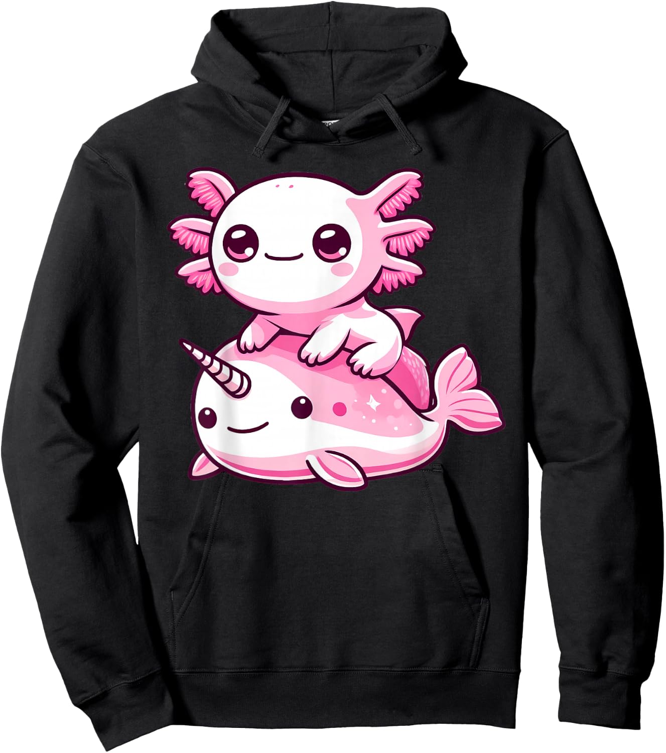 Anime Kawaii Axolotl Narwhal Hoodie - Hoodie | Black