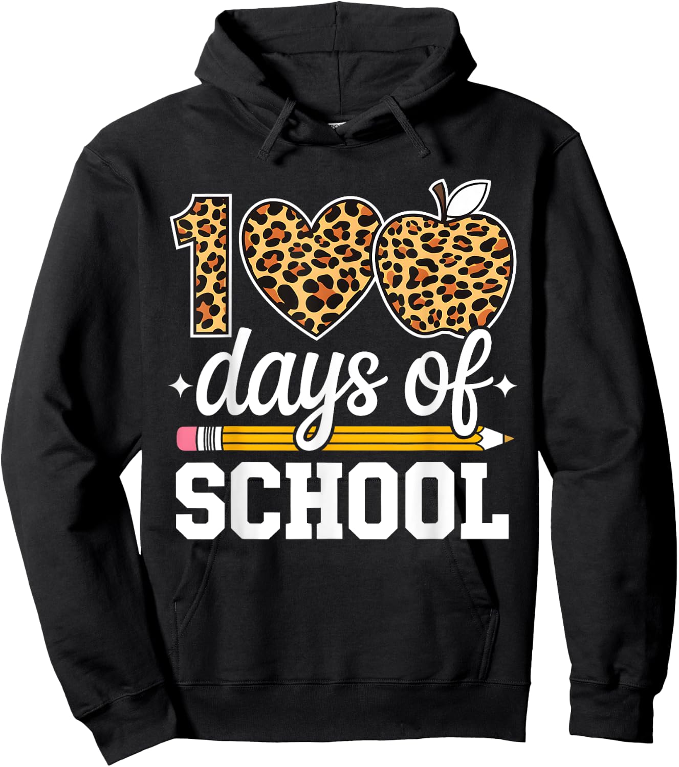 100 Days Of School Leopard Teacher Happy 100th Day Of School Hoodie - Hoodie | Black