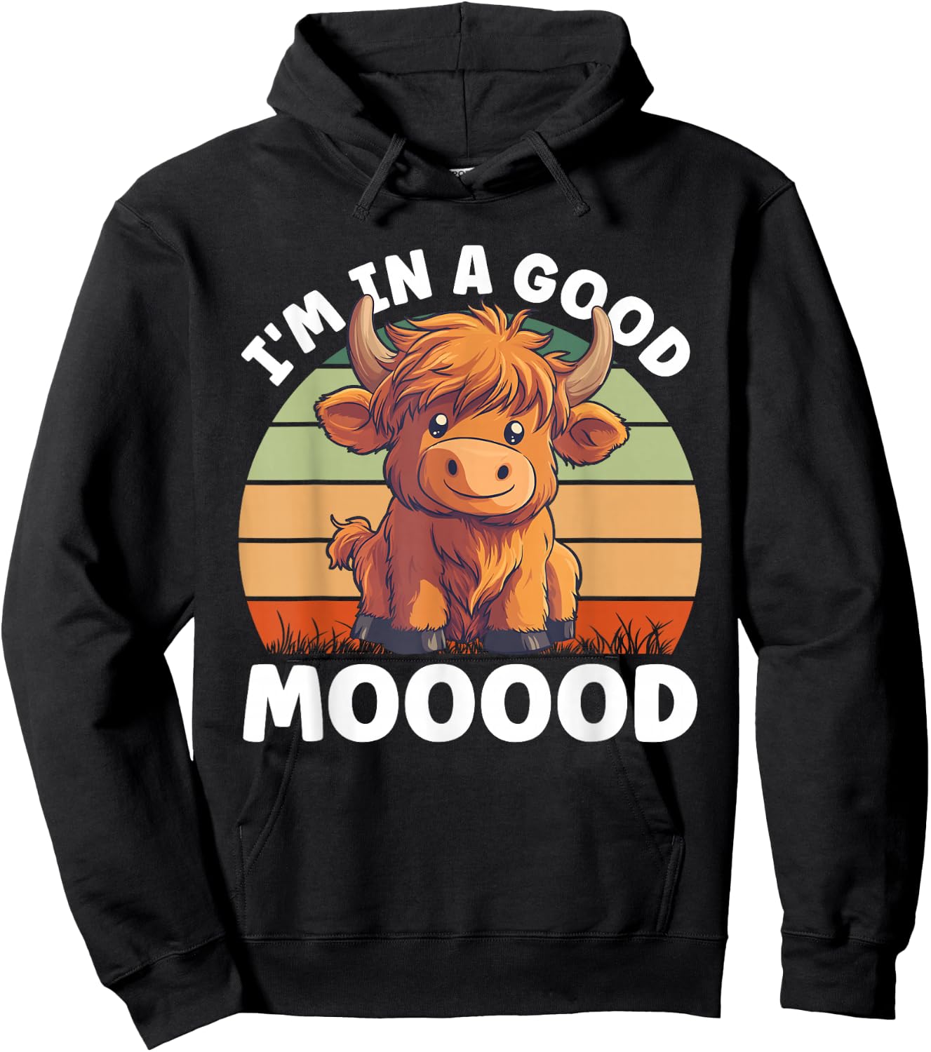 Highland Cow Moo In A Good Mooood Carton Cow Hoodie - Hoodie | Black