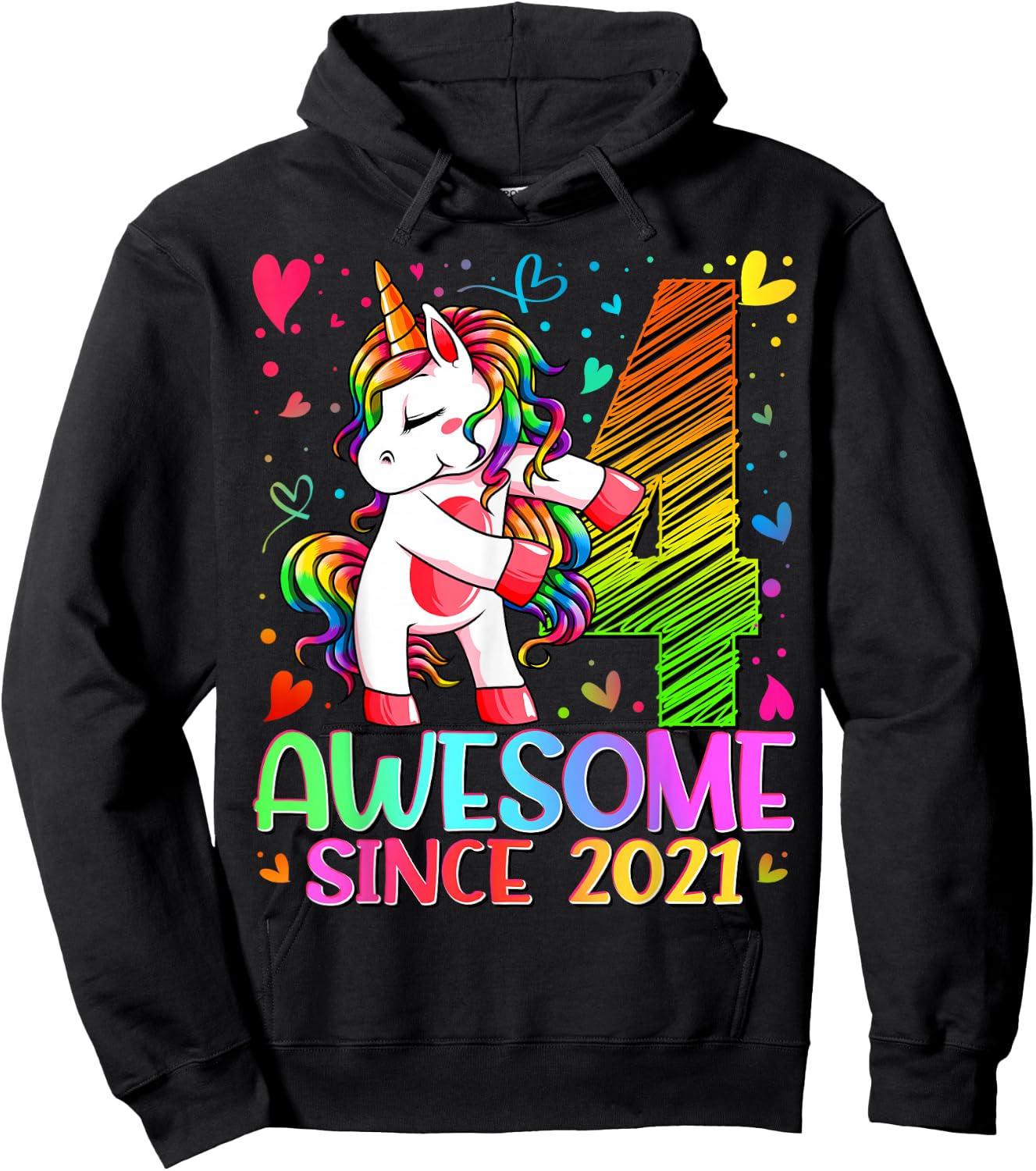 4 Year Old Unicorn Gifts For Girls 4th Birthday Girl Party Hoodie - Hoodie | Black