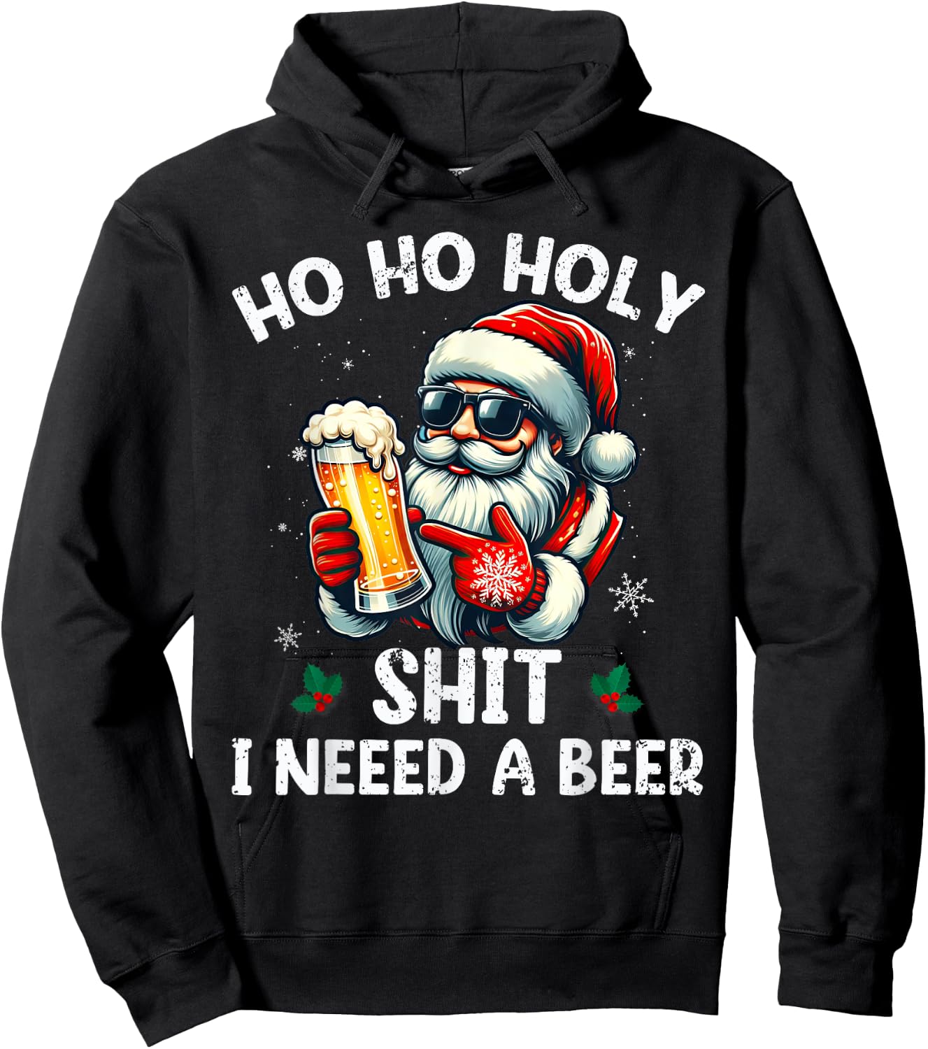 Ho Ho Holy I Need a Beer Funny Santa Christmas Drinking Hoodie - Hoodie | Black
