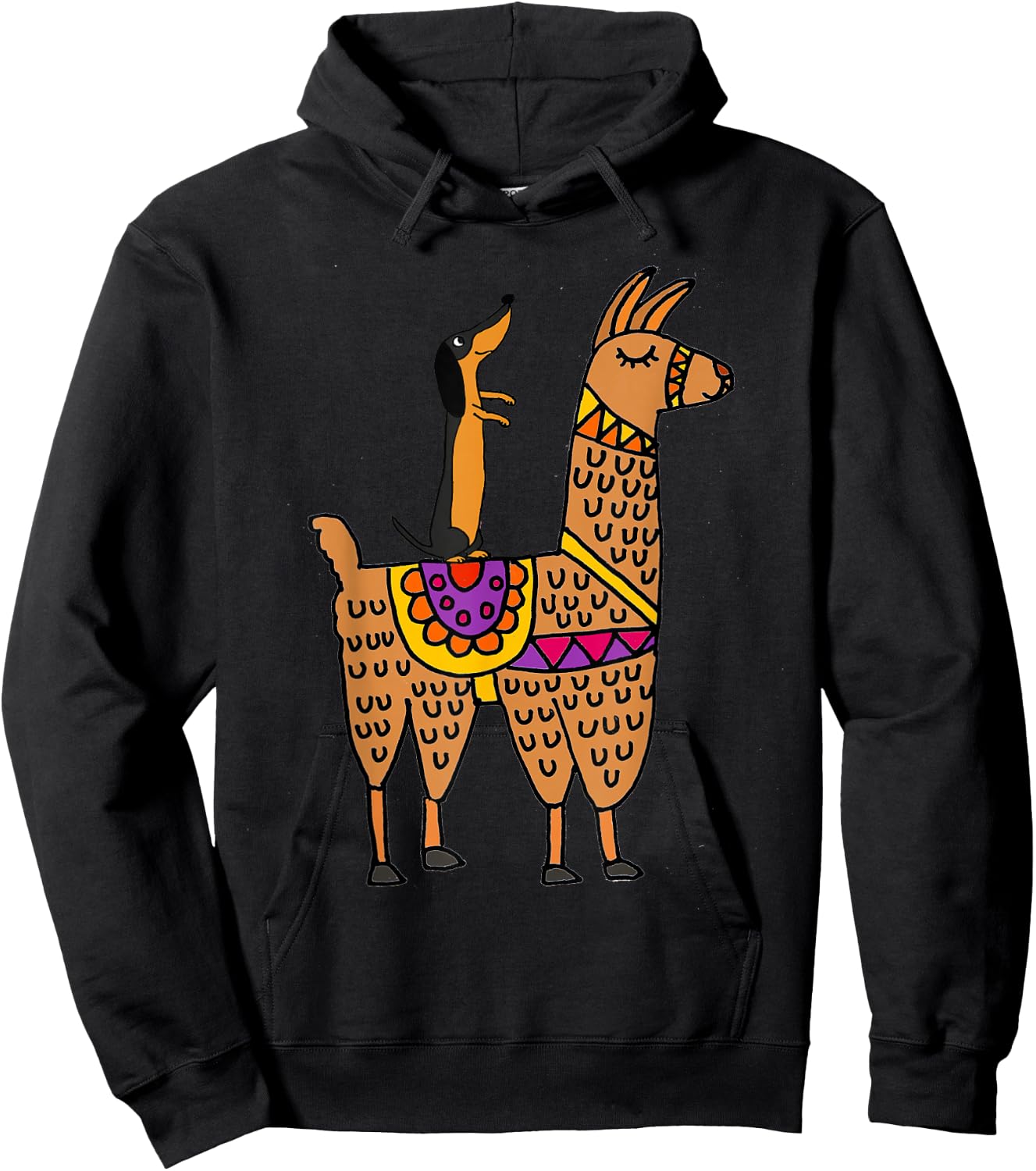 SmileteesPets Cute Dachshund Dog Riding Llama Hoodie - Hoodie | Black