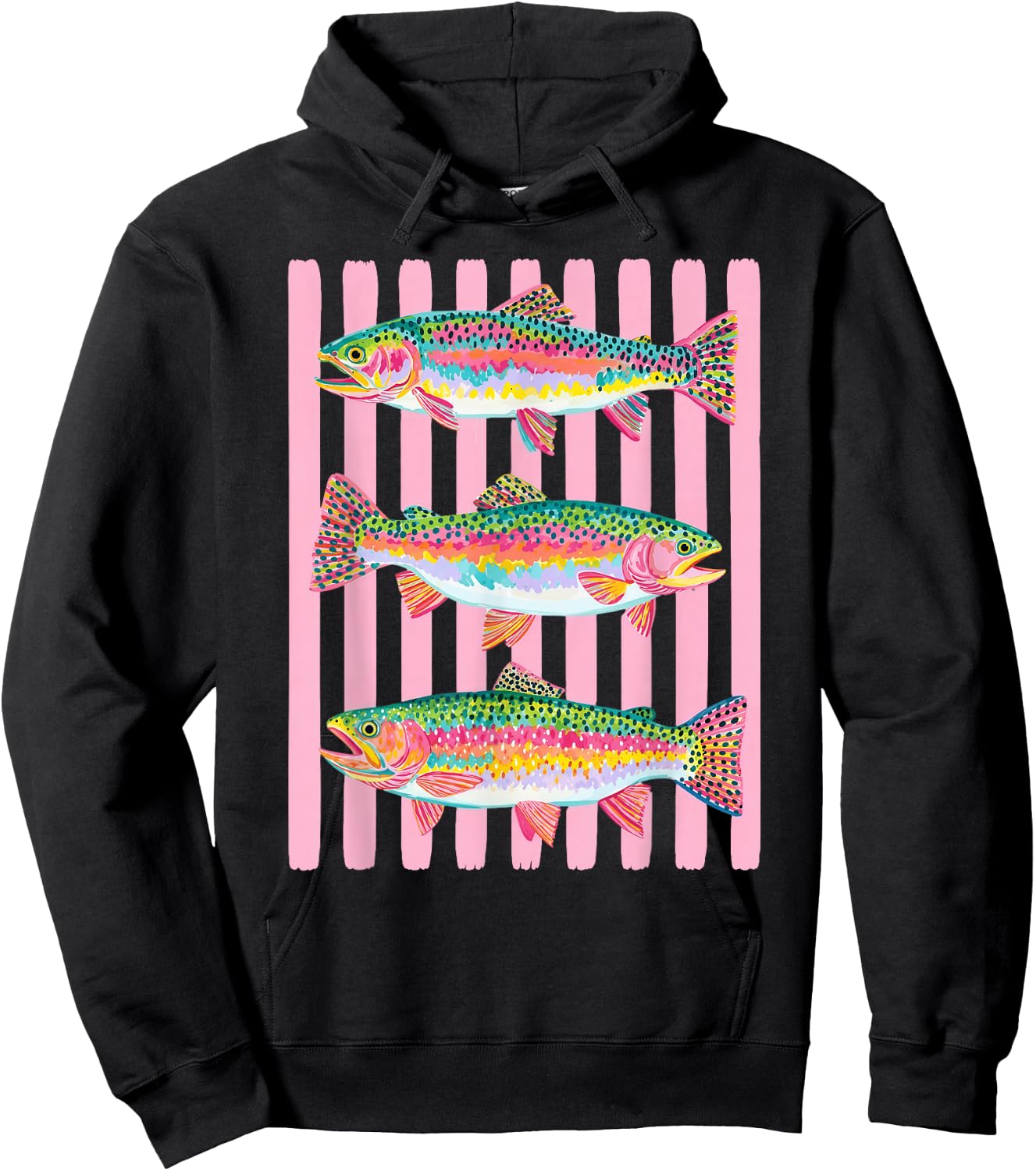 Colorful Rainbow Trout Preppy Summer Lake Life Fishing Hoodie - Hoodie | Black