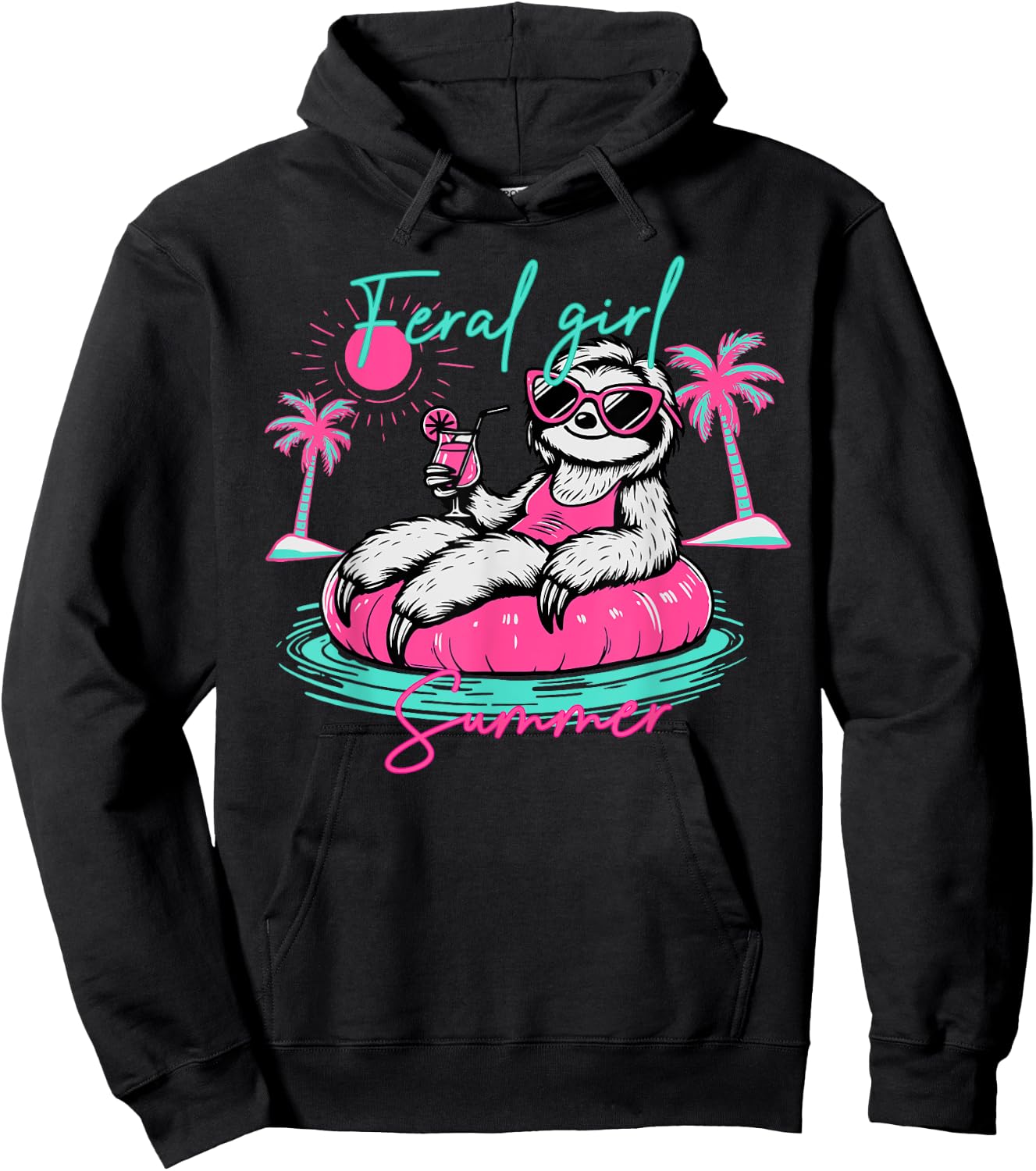 Feral Girl Summer Funny Meme Sloth Hawaii Beach Vacation Hoodie - Hoodie | Black