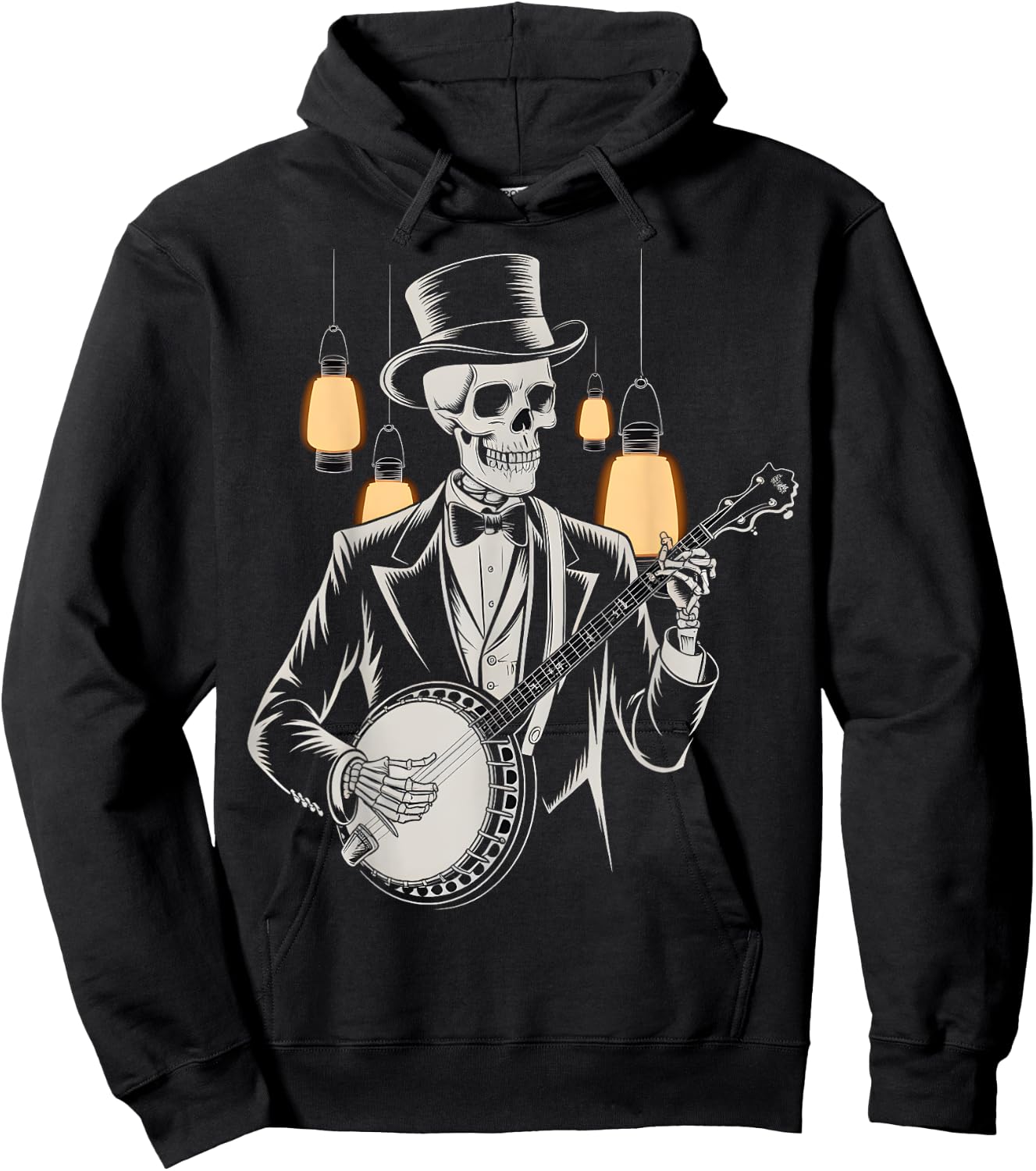 Skeleton Banjo Player Vintage Hoodie - Hoodie | Black