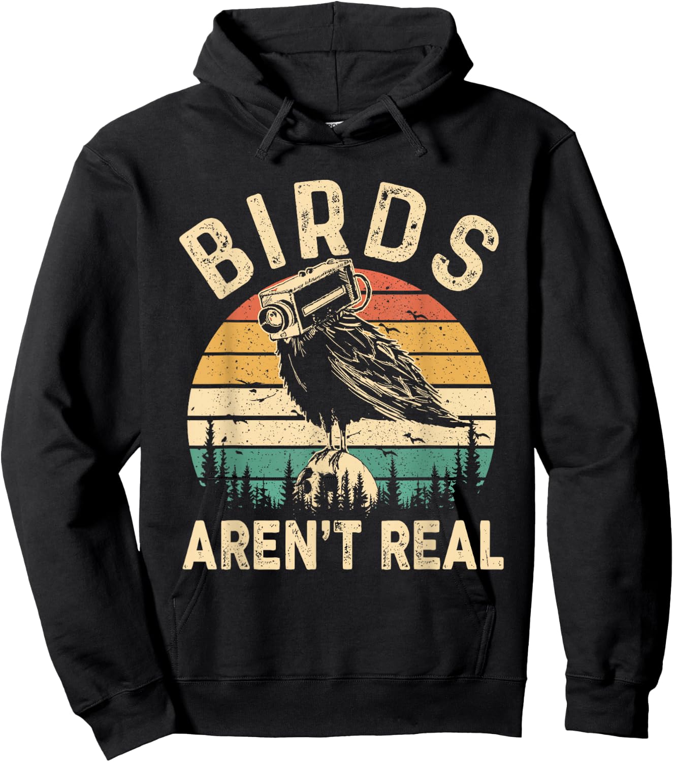 Funny Retro Vintage Birds Aren't Real Birds Spies Men Women , black Hoodie - Hoodie | Black