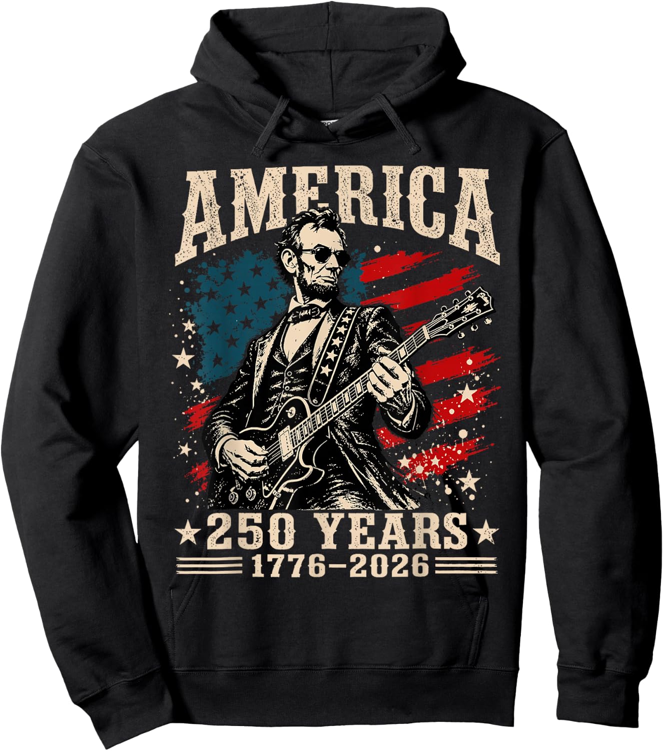 Vintage Abraham Lincoln Abe Lincoln Playing Guitar 250 Years Hoodie - Hoodie | Black