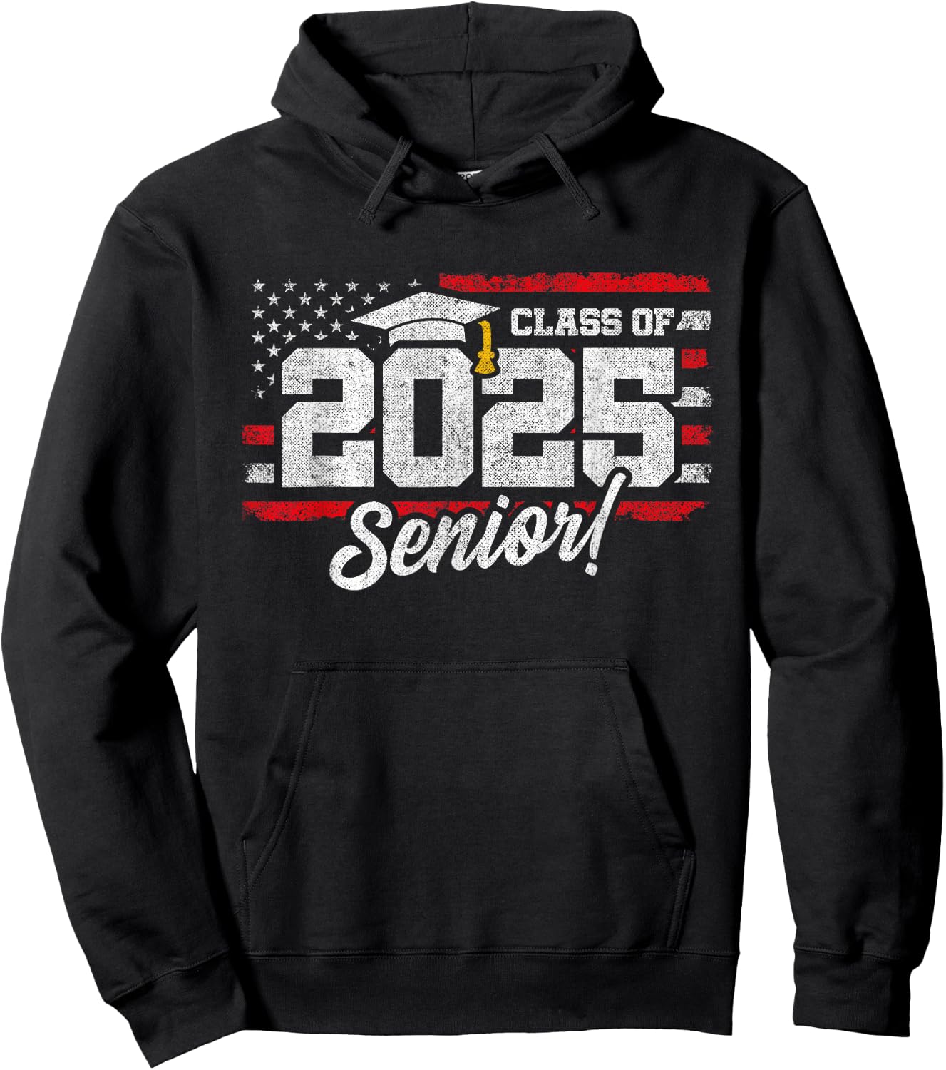 Class of 2025 Senior Graduation - American Flag Senior 2025 Hoodie - Hoodie | Black