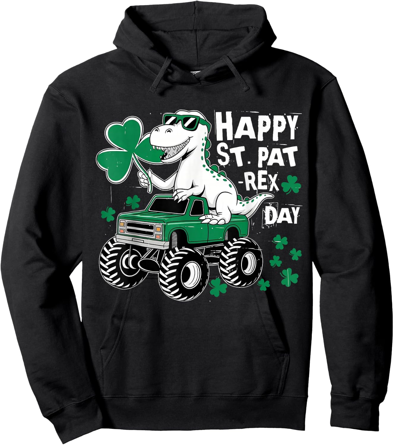 Monster Truck St Patricks Day Dinosaur Happy St Paddys Day Hoodie - Hoodie | Black