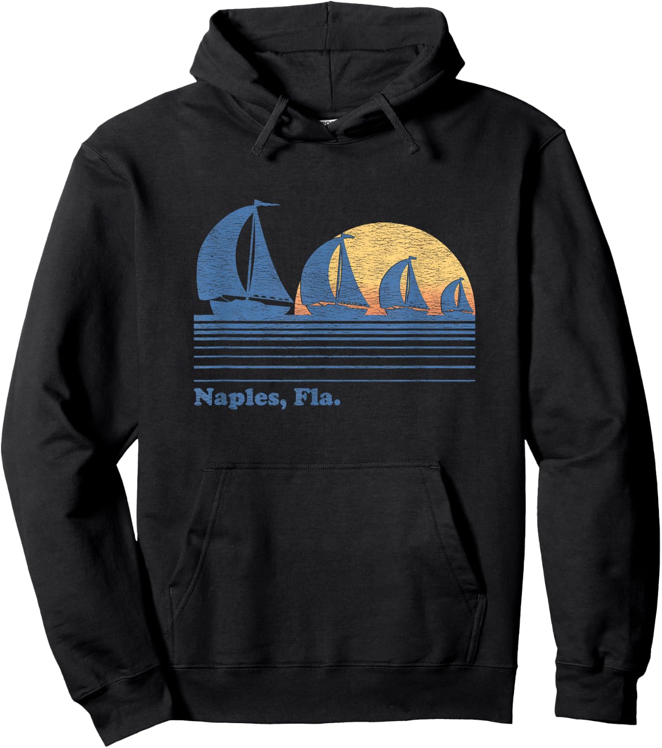 Naples FL Sailboat Vintage 80s Sunset Hoodie - Hoodie | Black
