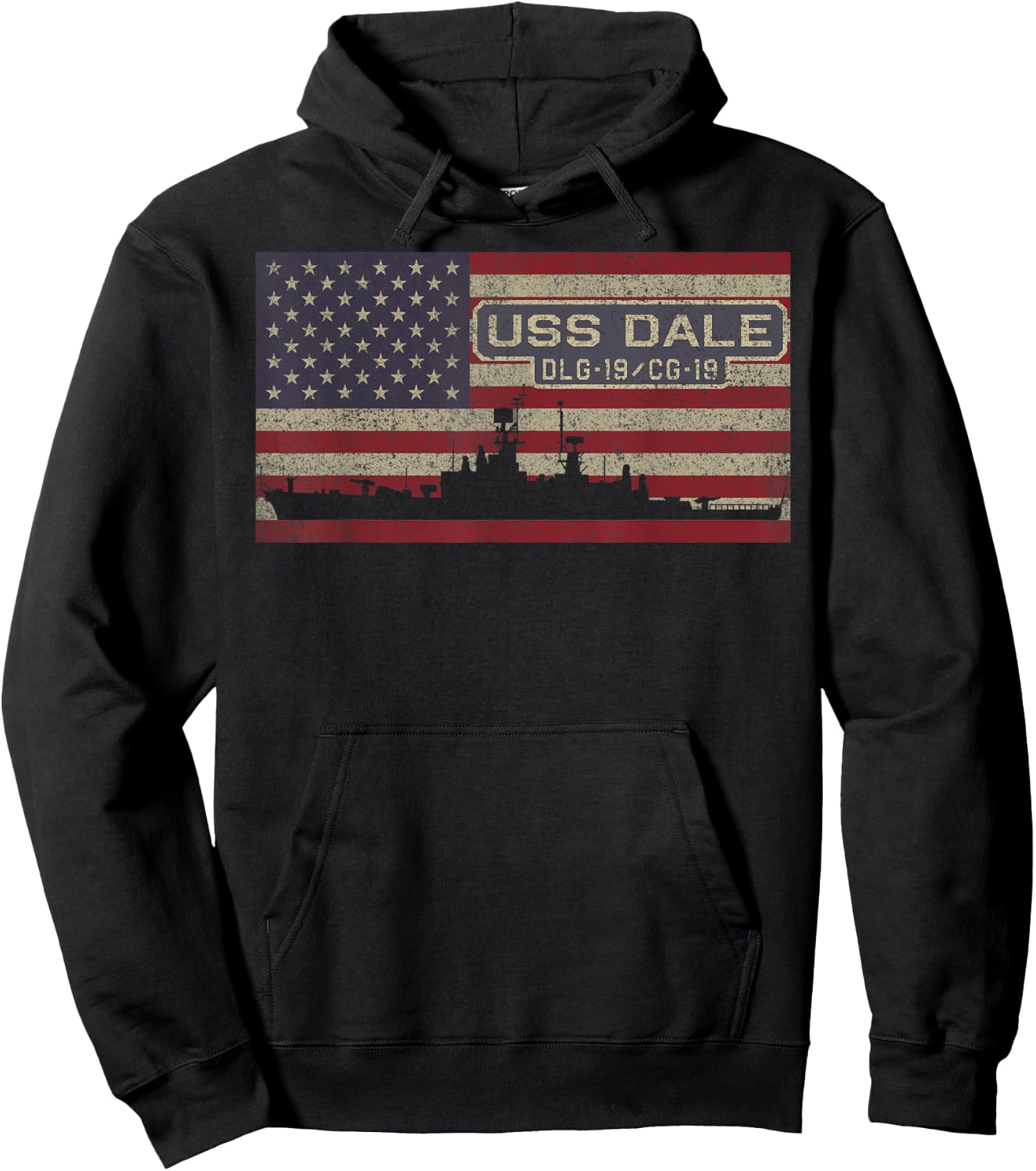 USS Dale DLG-19 CG-19 Destroyer Cruiser Ship USA Flag Kids Men Hoodie - Hoodie | Black