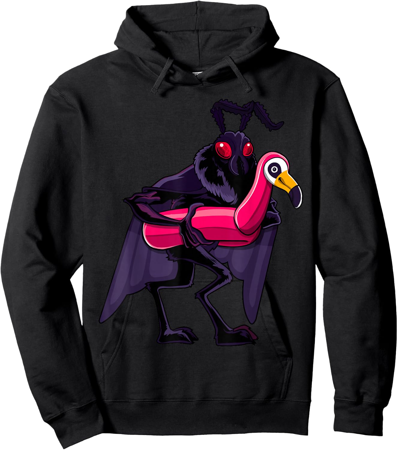 Mothman Pool Party Pink Float Flamingo Funny Cryptid Monster Hoodie - Hoodie | Black