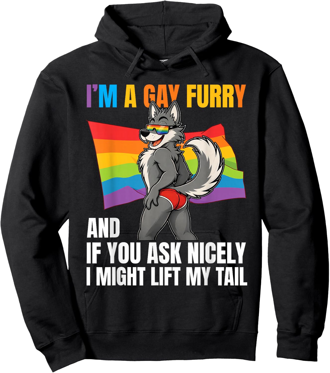 Lustiger Gay Furry Tail Pride Rainbow Queer Fox CSD Party LGBTQ Hoodie - Hoodie | Black
