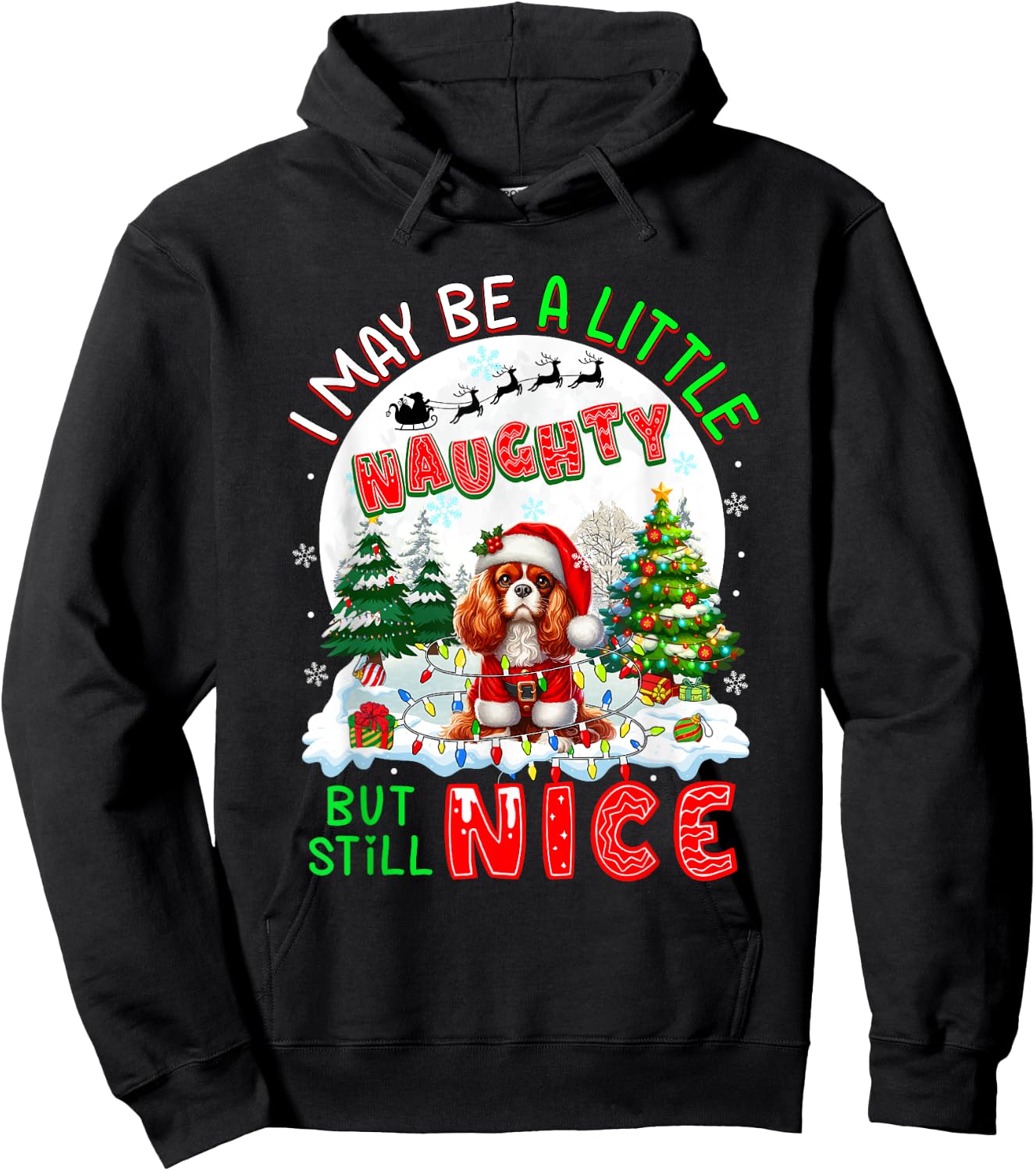 Little Naughty But Nice Xmas Cavalier King Charles Spaniel Hoodie - Hoodie | Black