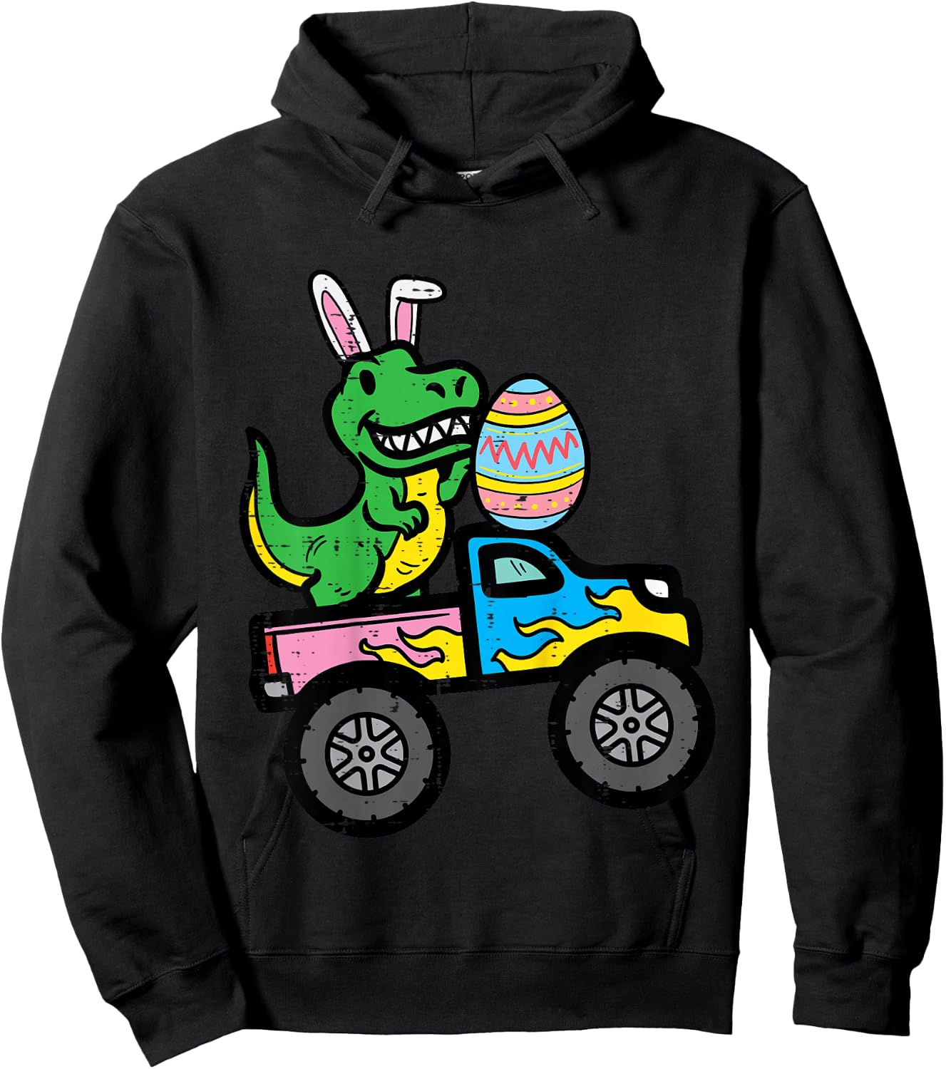 Kids Easter Dino Bunny On Monster Truck Boys Kids Toddler Youth Hoodie - Hoodie | Black