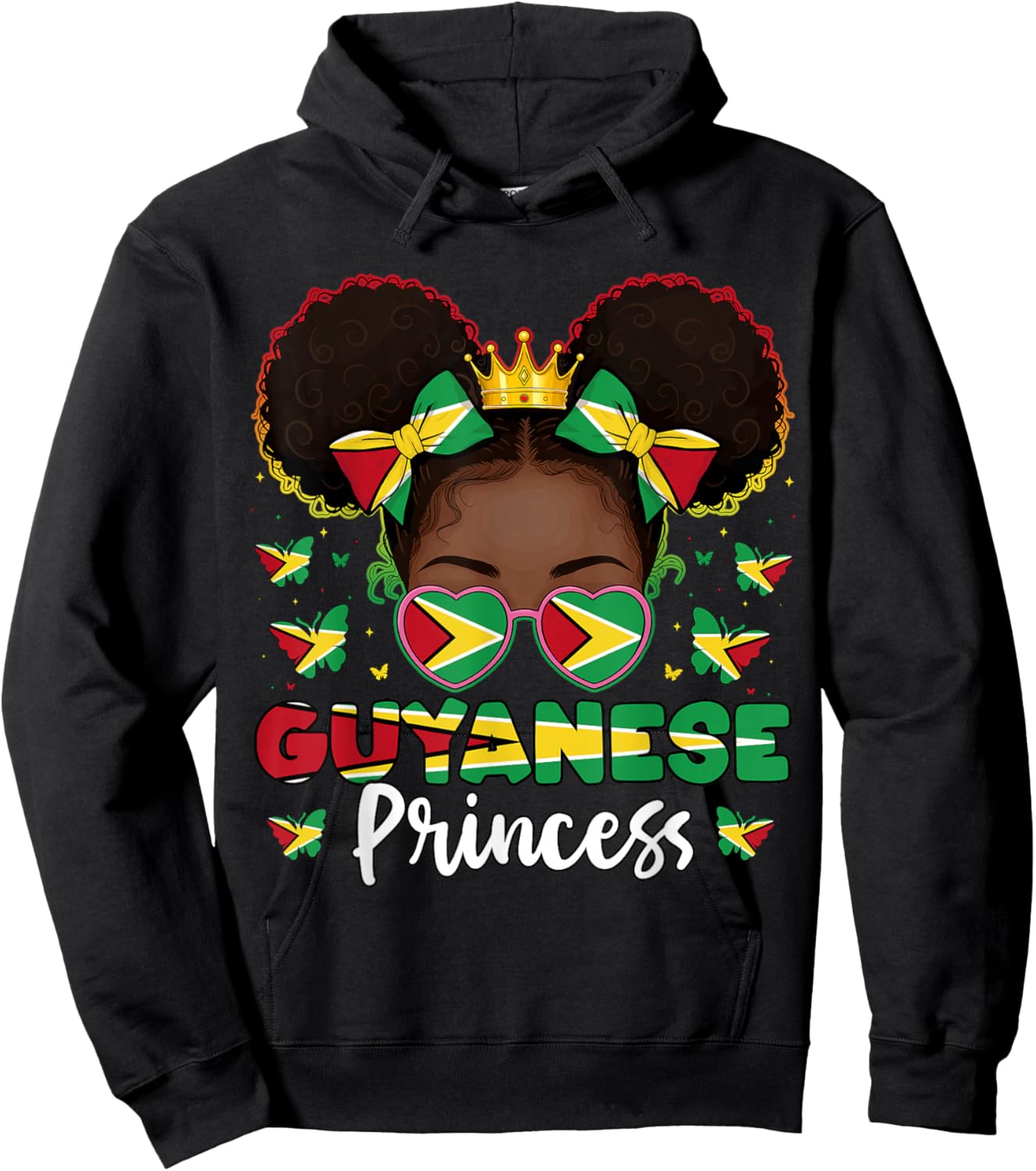 Drapeau Guyanais Princesse Guyane Fière Guyanaise Femme Guyanaise Hoodie - Hoodie | Black