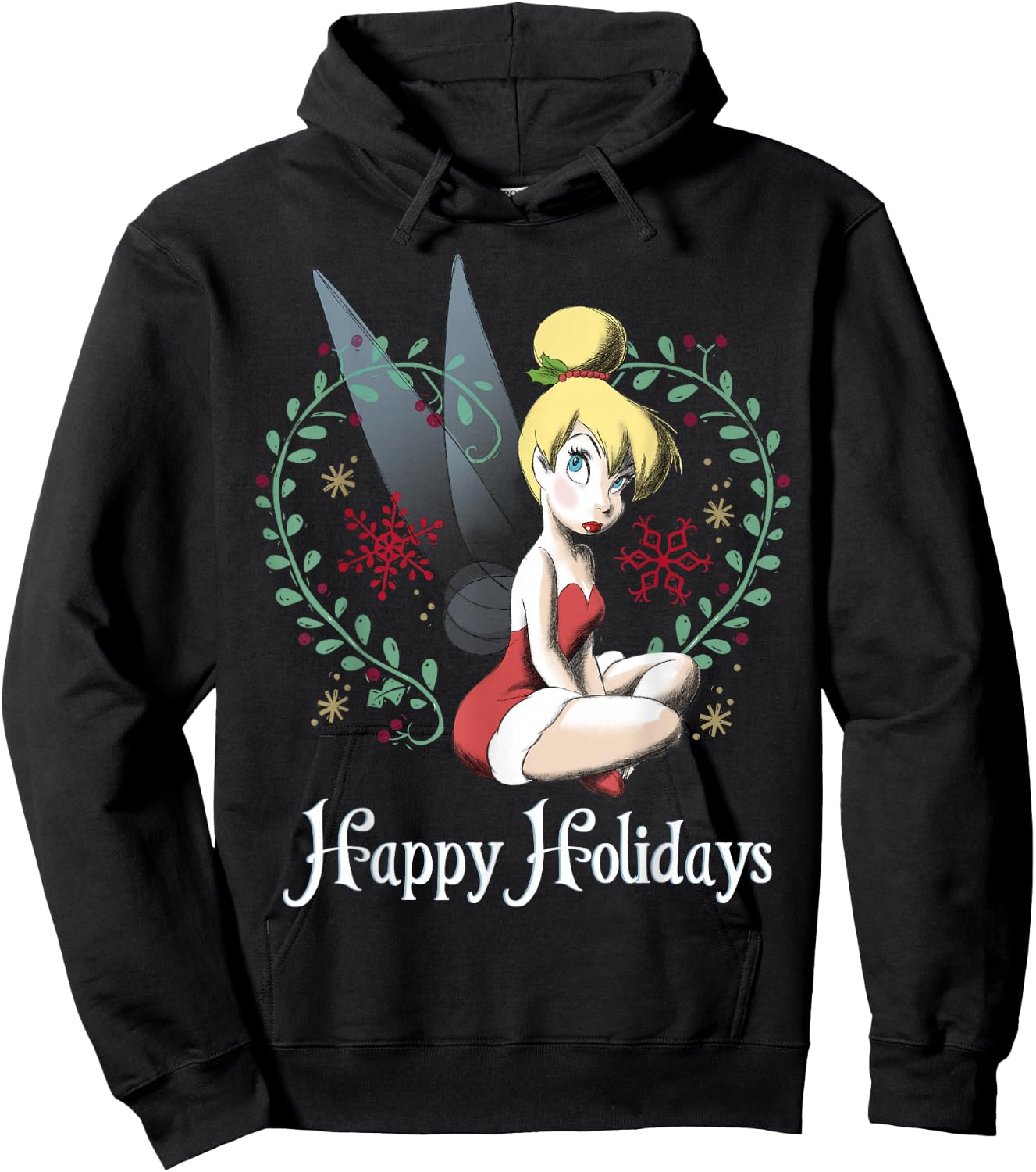 Disney Peter Pan Tinkerbell Happy Holidays Graphic Small Hoodie - Hoodie | Black