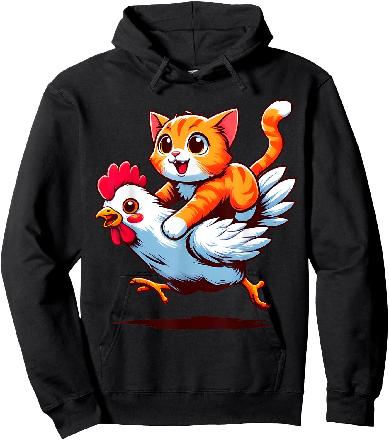 Funny Cat Riding Chicken Cat on a Chicken Lover Cute Animals Hoodie - Hoodie | Black
