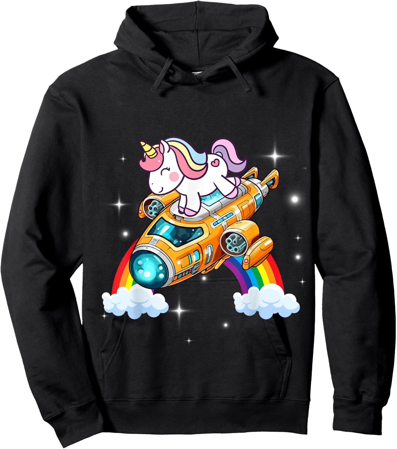 Unicorn Riding Spaceship Women Men Kids Teens Boys Girls Hoodie - Hoodie | Black