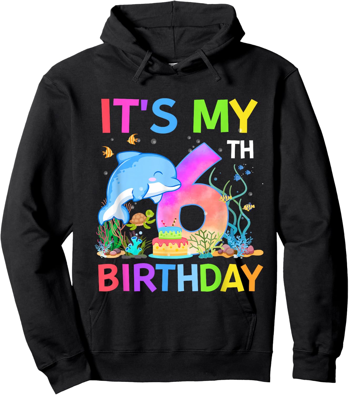 6 Year Old Boys Girls It's My 6th Birthday Dolphin Themed Hoodie - Hoodie | Black