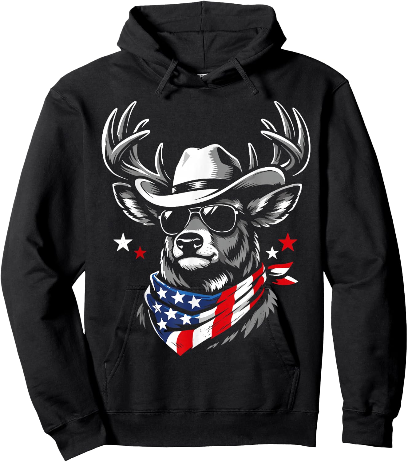 Retro USA Deer Cowboy Sunglasses Western Flag Patriotic Hoodie - Hoodie | Black