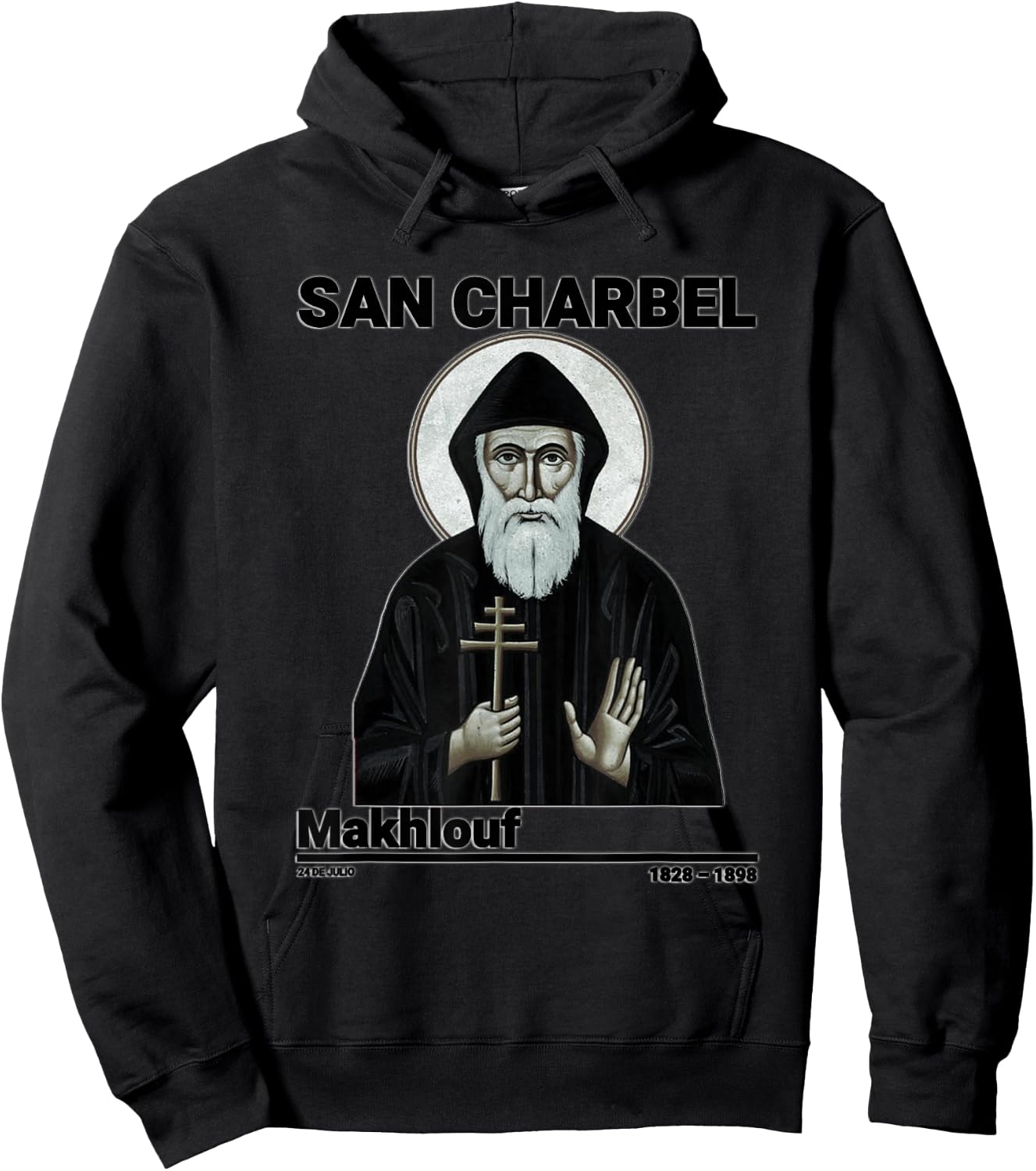 San Charbel Makhlouf, Saint Charbel , Black, S Hoodie - Hoodie | Black