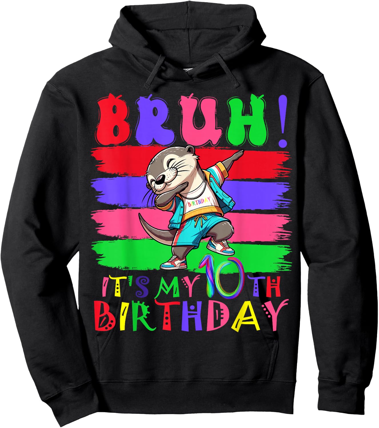 10 Year Old It's My 10th Birthday Otter dabbing boy girl Hoodie - Hoodie | Black