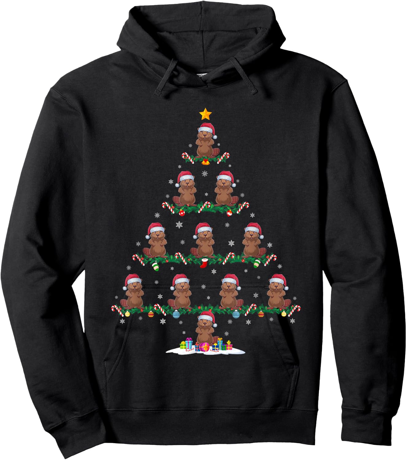 Beaver Christmas Tree Pajama Men Women Kids Ugly Xmas Hoodie - Hoodie | Black