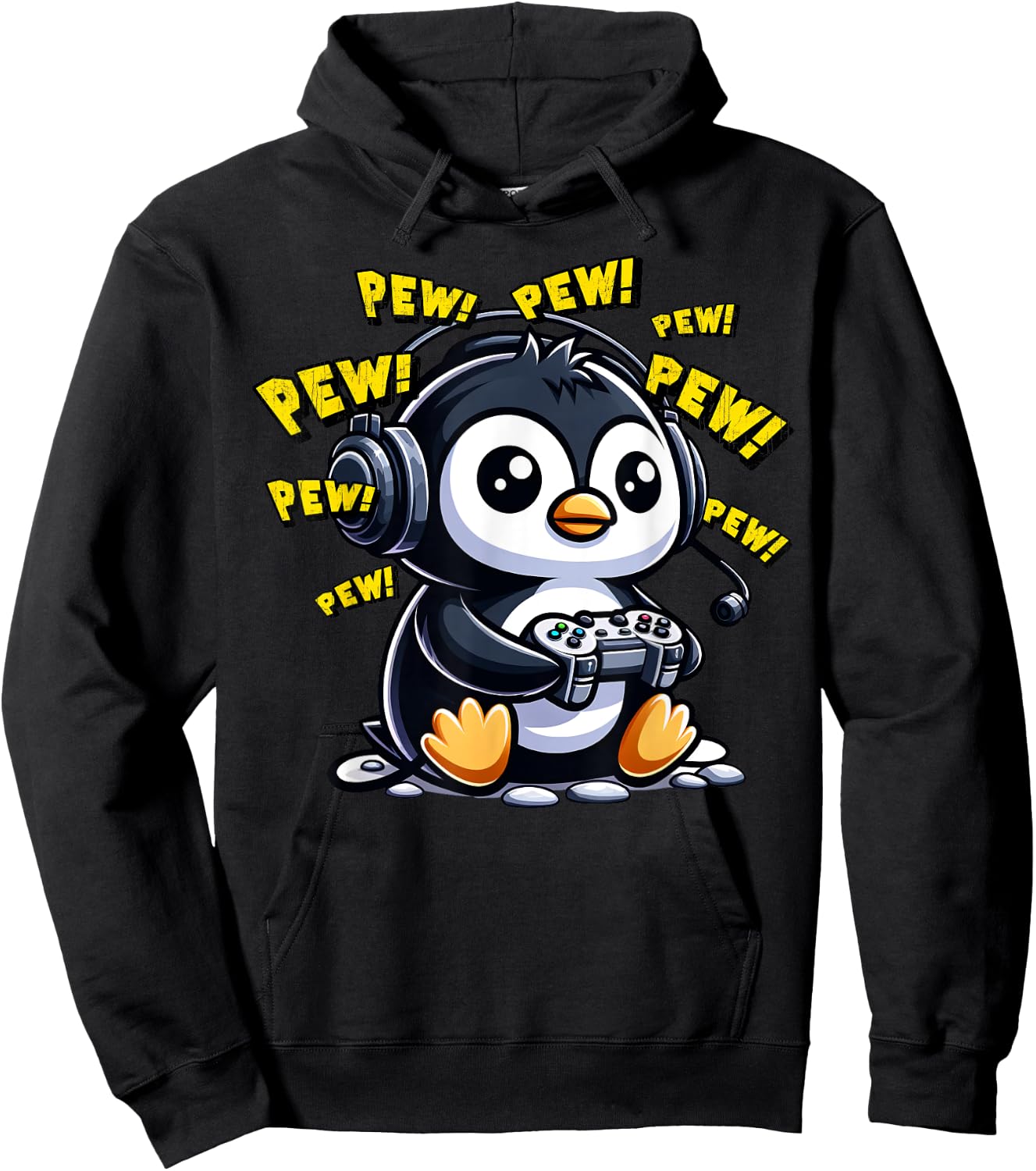 Penguin Gamer Pew Funny Video Games Vintage Boys Men Girls Hoodie - Hoodie | Black