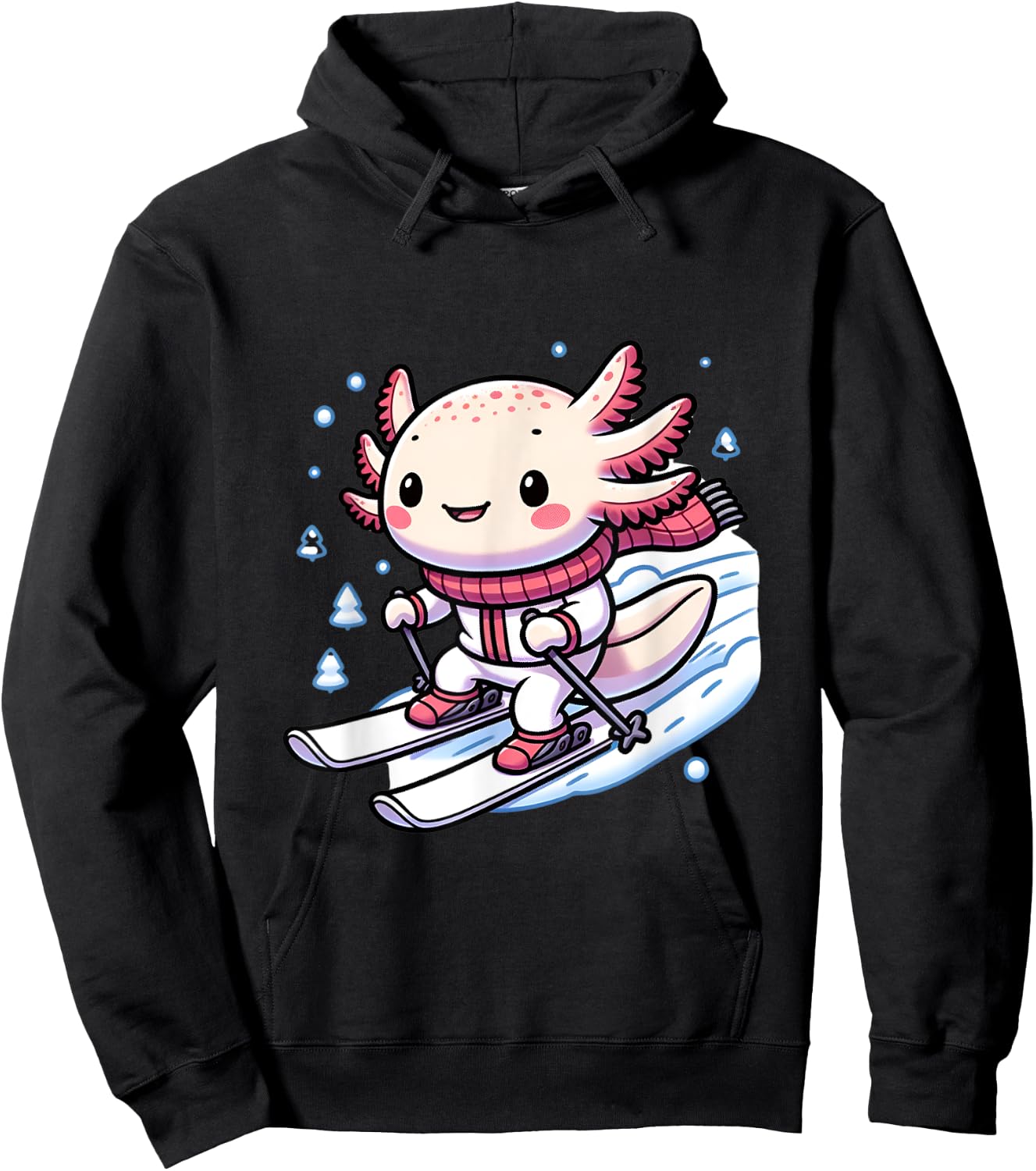 Cute axolotl skiing ski winter sports Hoodie - Hoodie | Black