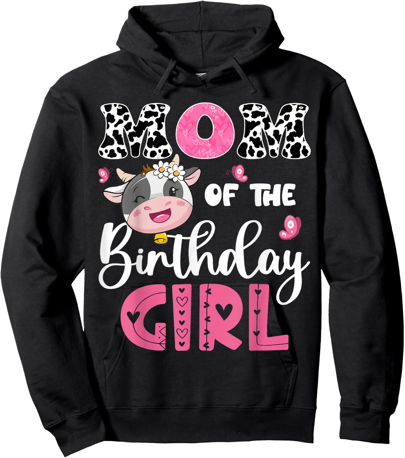 Mom Of The Birthday Girl Farm Cow 1St Birthday Party Hoodie - Hoodie | Black
