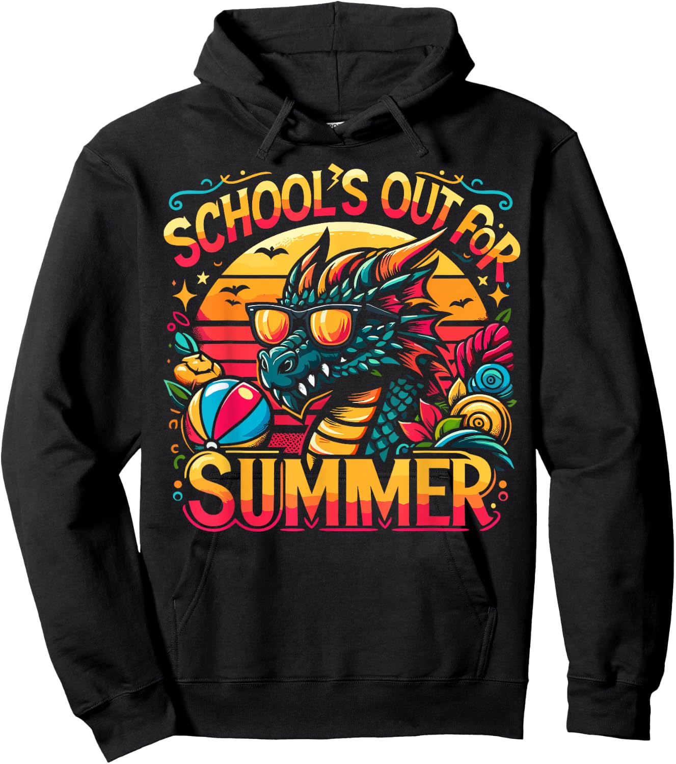 Retro Schools Out for Summer Teacher Girls Boys Kids Dragon Hoodie - Hoodie | Black