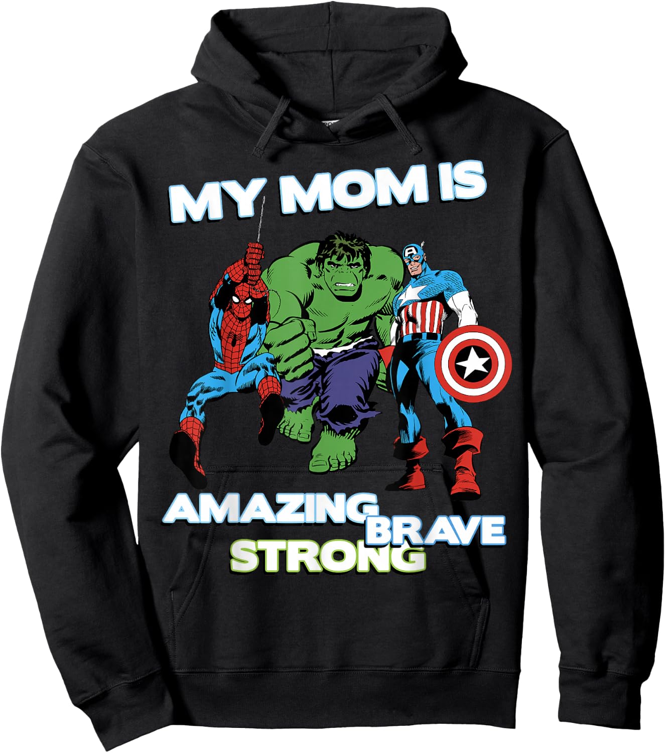 Marvel Avengers My Mom Is Amazing Brave Strong Chest Logo Hoodie - Hoodie | Black