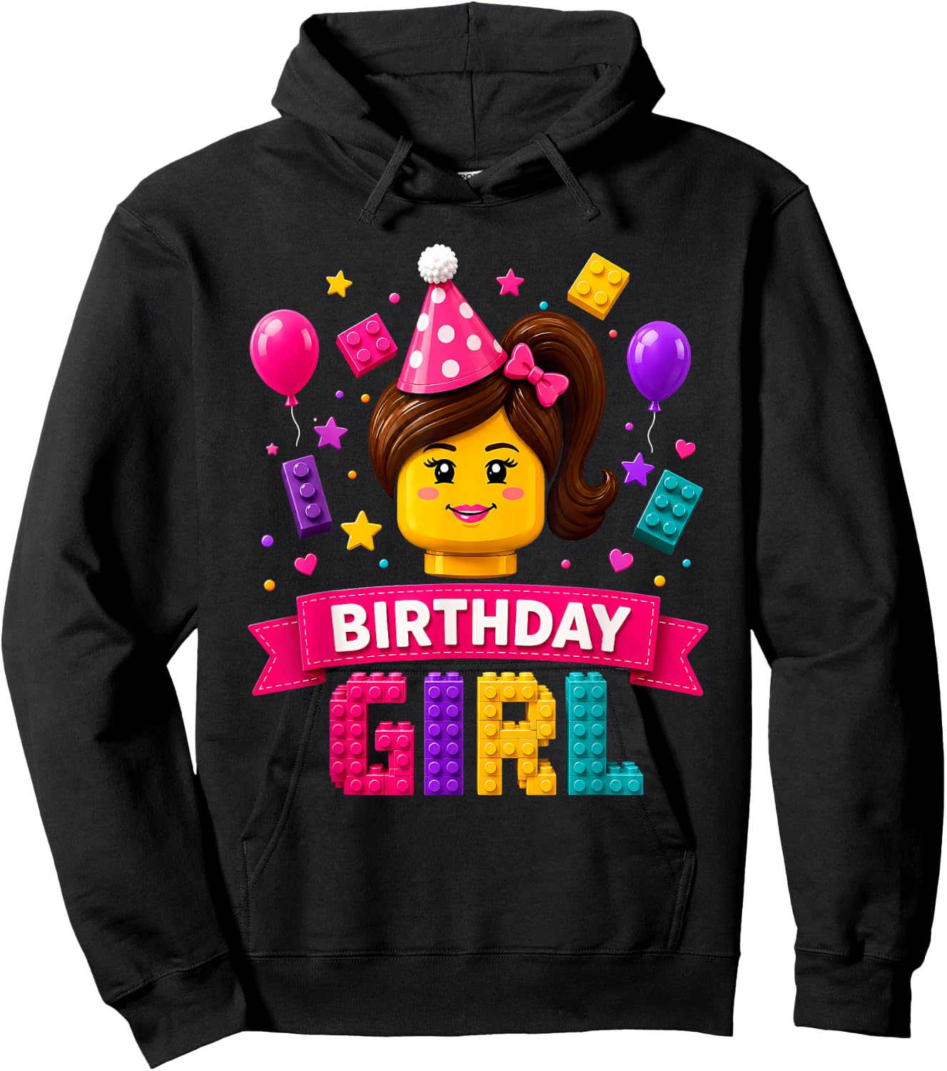 Building Bricks Birthday Girl Party Master Builder Blocks Hoodie - Hoodie | Black