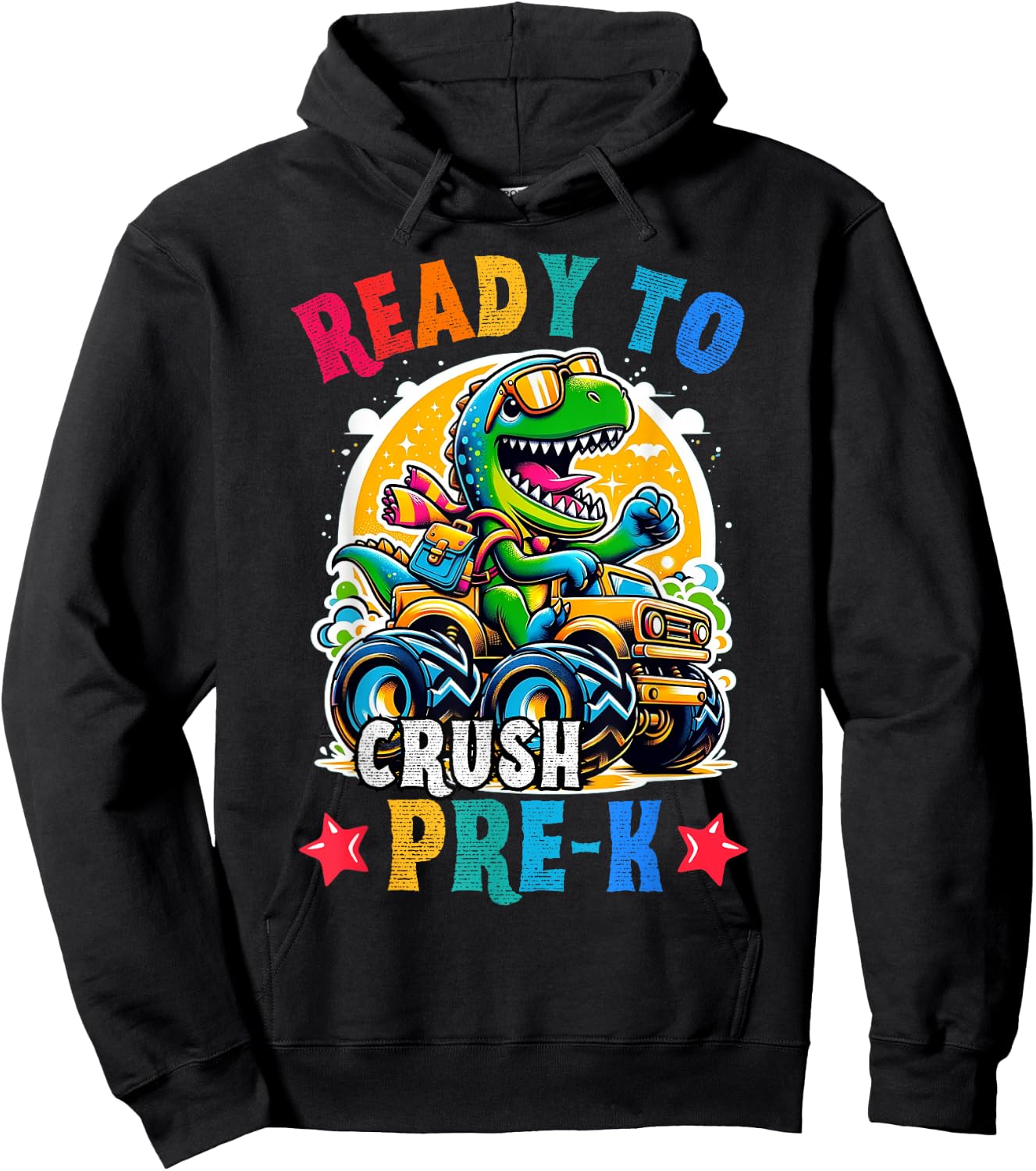 Monster Truck Dinosaur boys back to School crush Pre-k Kids Hoodie - Hoodie | Black