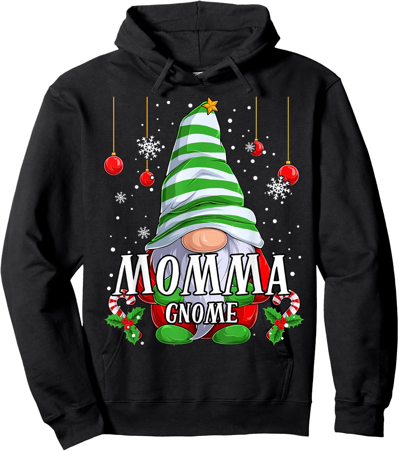Momma Gnome christmas pajamas matching family group Hoodie - Hoodie | Black