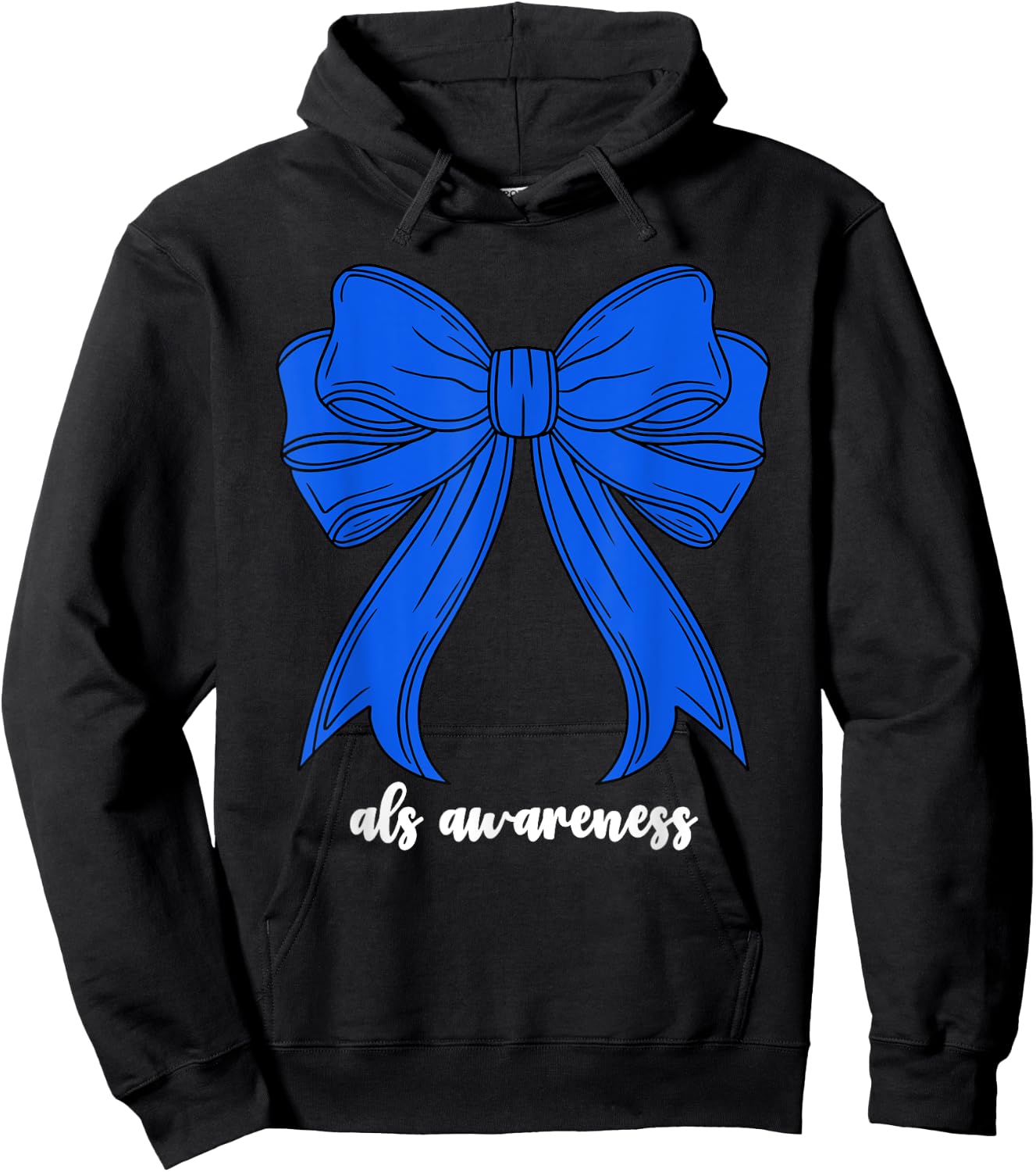 ALS Awareness Month Blue Women Support Ribbon Coquette Bow Hoodie - Hoodie | Black